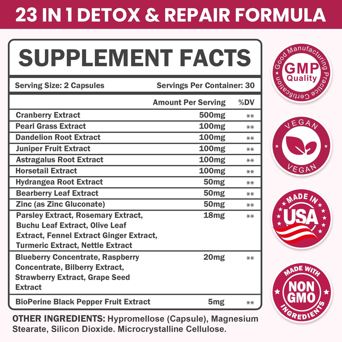 Litypure 23-in-1 Kidney Cleanse Detox & Repair with 50:1 Cranberry Extract, 60 Capsules