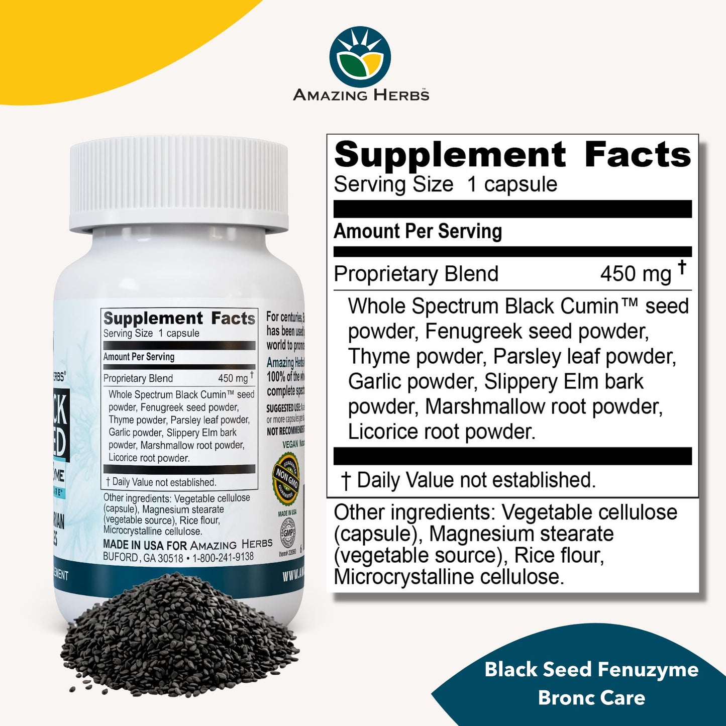 Amazing Herbs Black Seed Fenuzume Bronc-Care Capsules, 60 Count