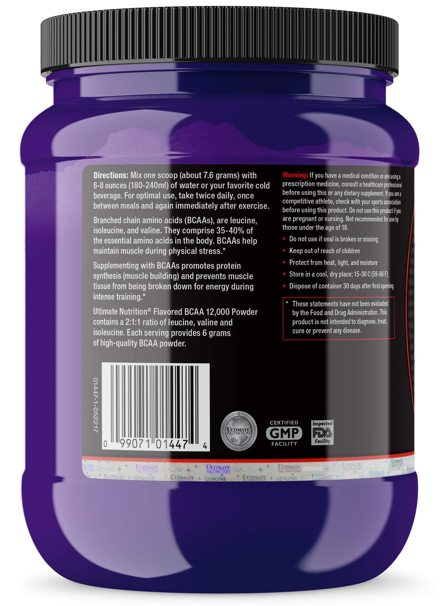Ultimate Nutrition Flavored BCAA Powder - Caffeine Free with 3g Leucine 1.5g Valine 1.5g Isoleucine - Watermelon, 8 Ounce
