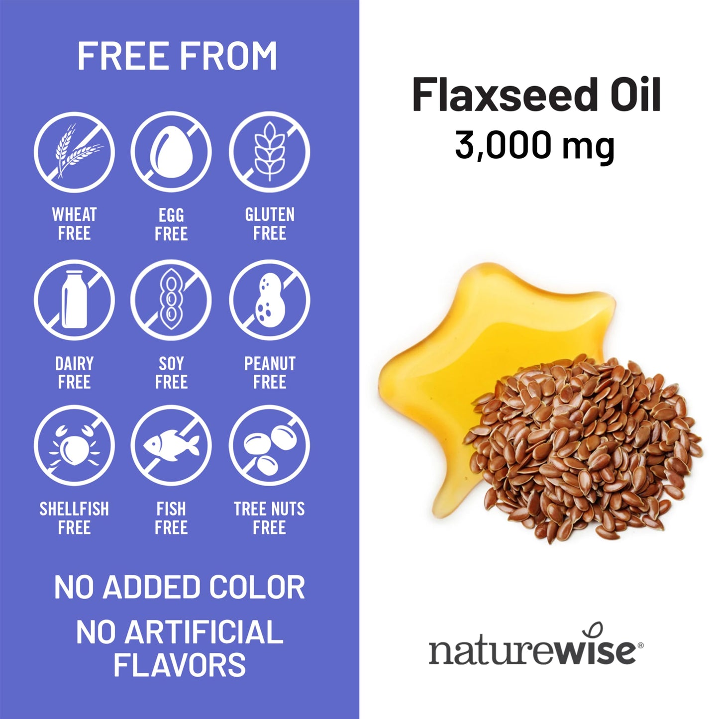 NatureWise Flaxseed Oil 3000 mg with 1500 mg ALA - Plant-Based Omega-3-6-9 Softgels, Organic Cold-Pressed Non-GMO, 90 Softgels