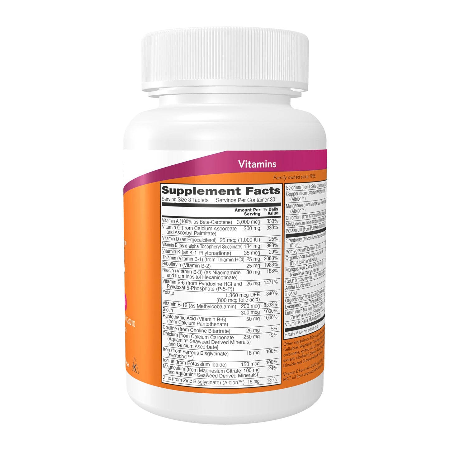 NOW Foods Eve Women's Multivitamin with Cranberry, Alpha Lipoic Acid and CoQ10, plus Superfruits - Pomegranate, Acai & Mangosteen, 90 Tablets