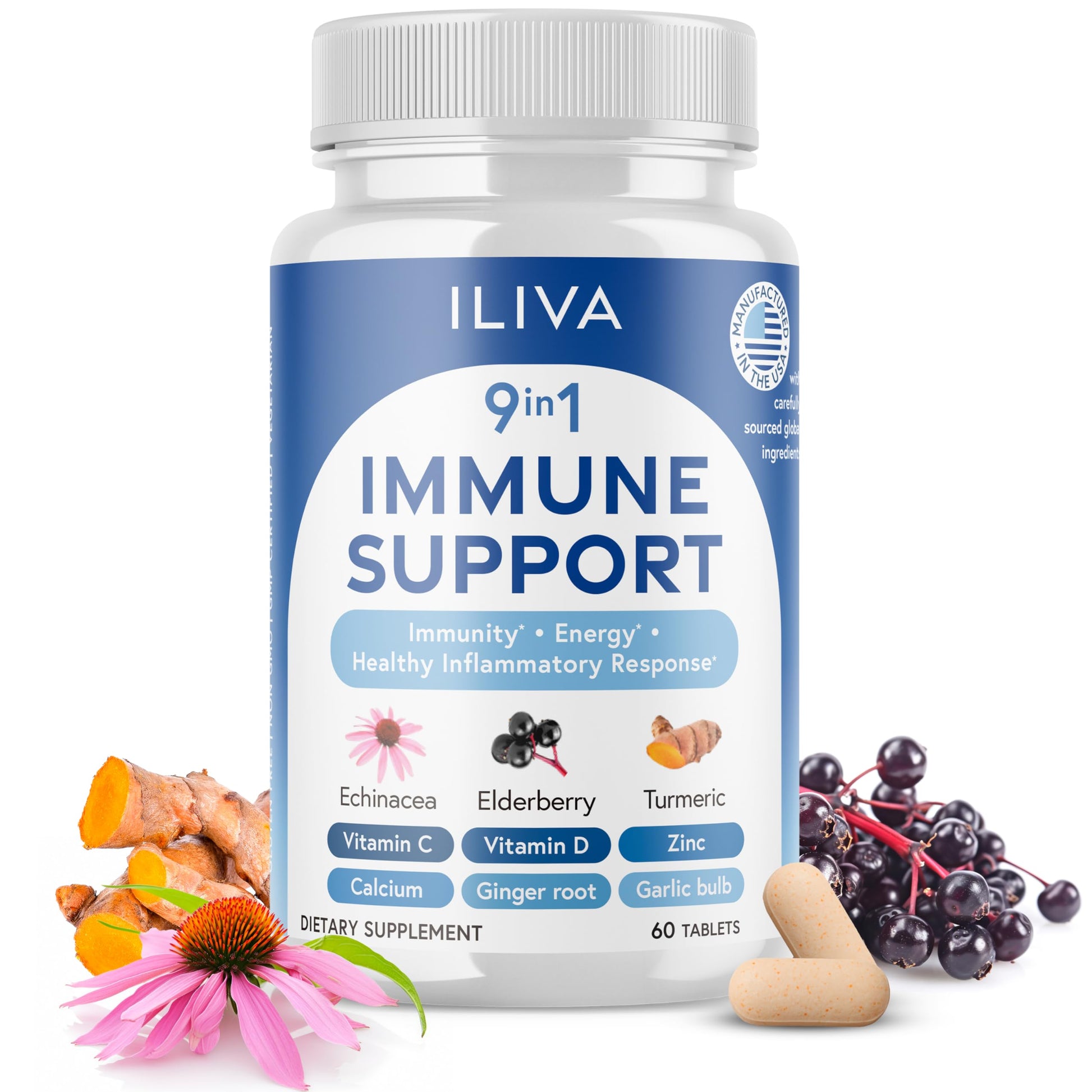 ILIVA 9-in-1 Immune Support Supplement Tablet, 60 Tablets