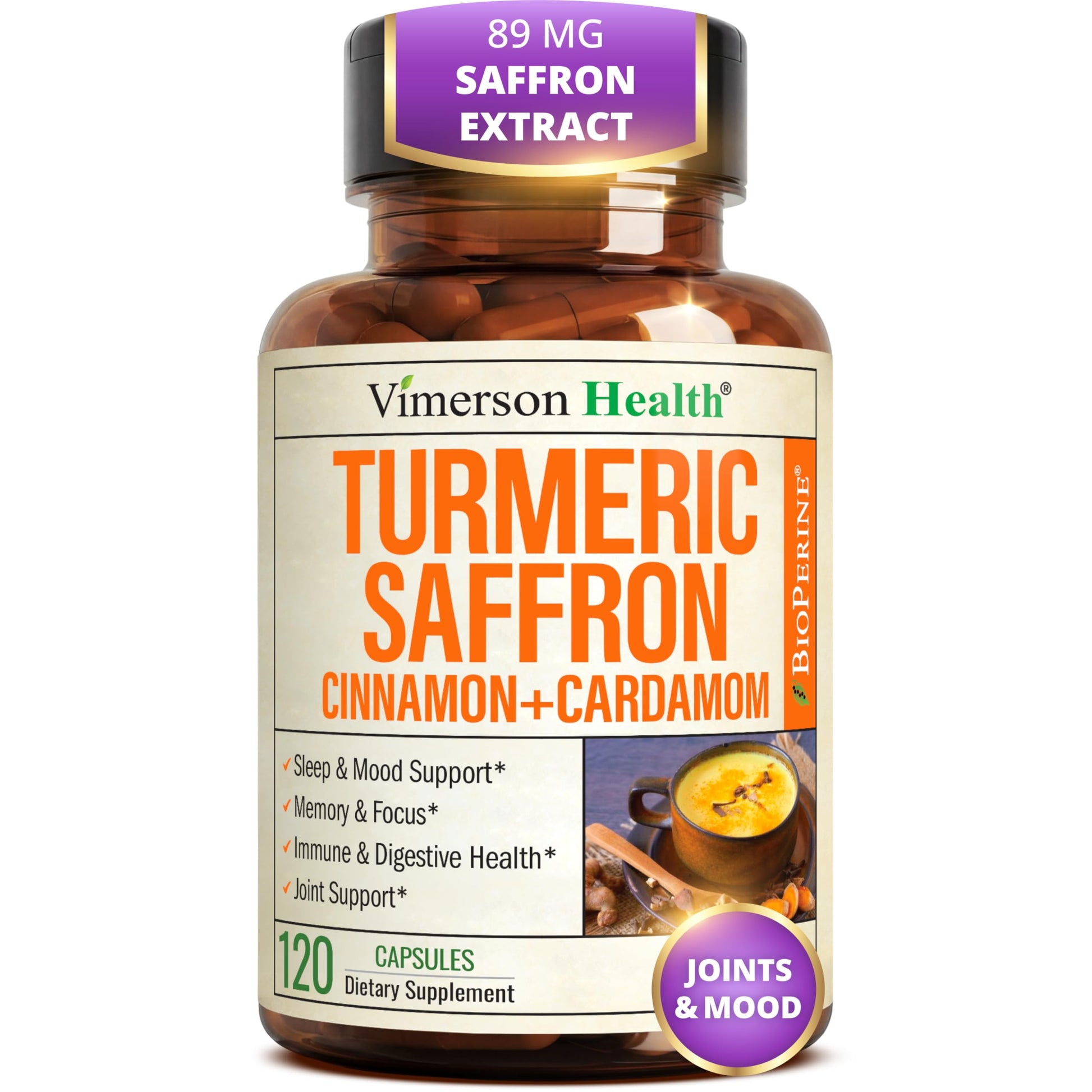 Vimerson Health Saffron with Turmeric Curcumin Capsules 120 Count