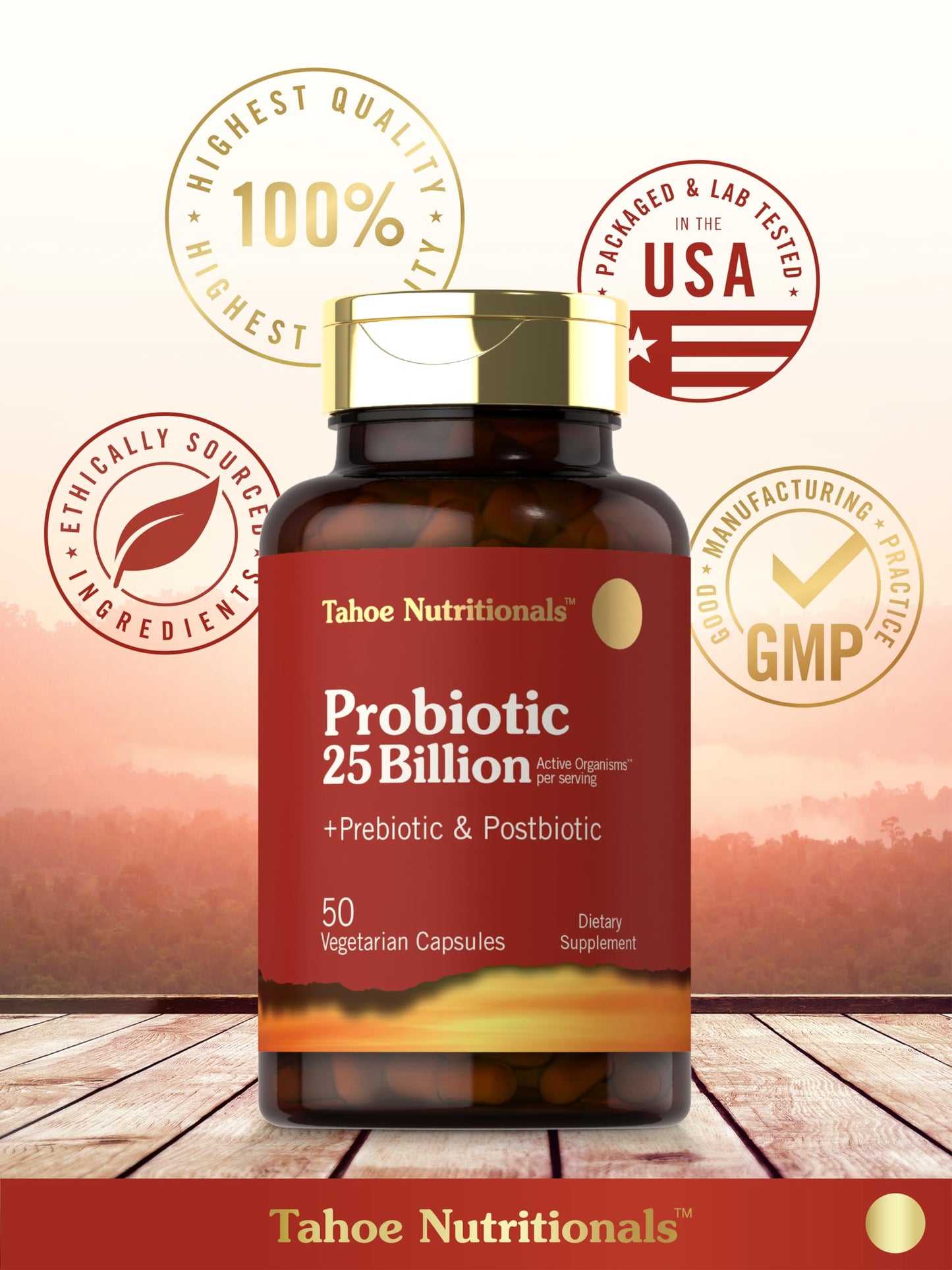 Tahoe Nutritionals Prebiotic, Probiotic & Postbiotic 25 Billion CFU Capsules, 50 Count