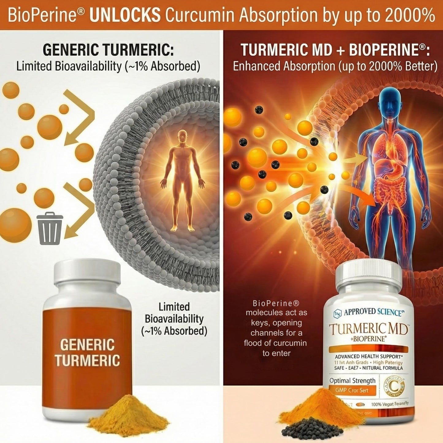 Approved Science Turmeric MD Turmeric Extract with BioPerine Black Pepper & 95% Standardized Turmeric Curcuminoids Capsules 360