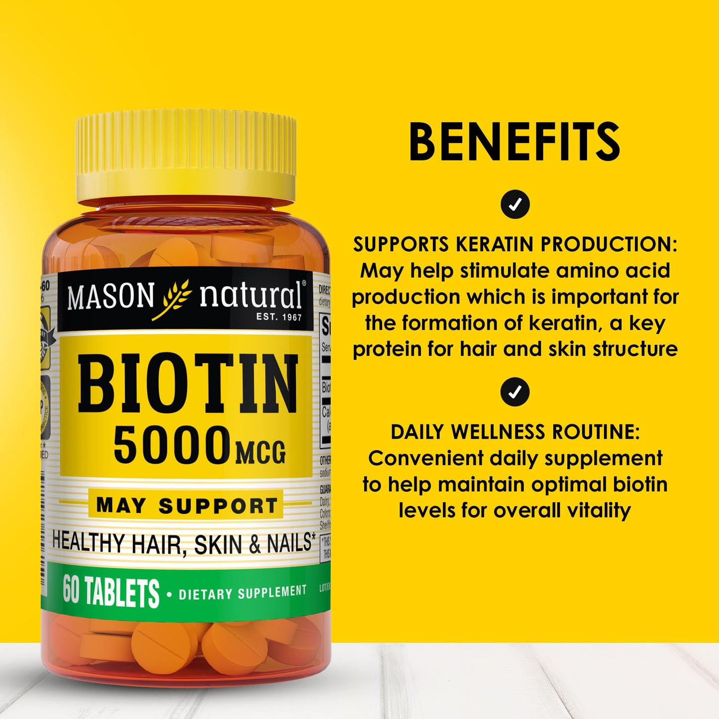 MASON NATURAL Biotin 5000 mcg with Calcium Softgel 60 Count
