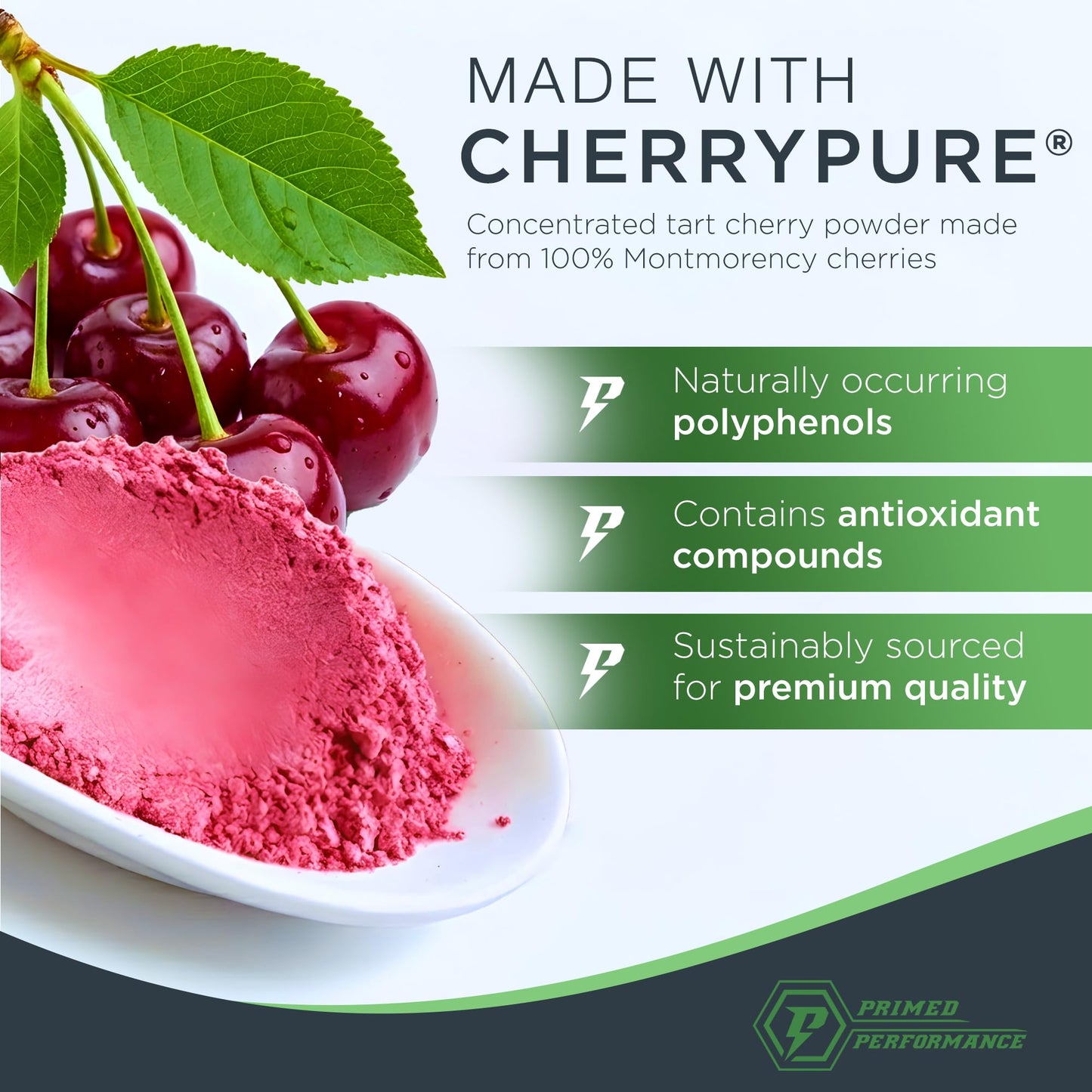 Primed Performance CherryPURE® Tart Cherry Powder, Skin-Derived Montmorency 4.41 Ounce