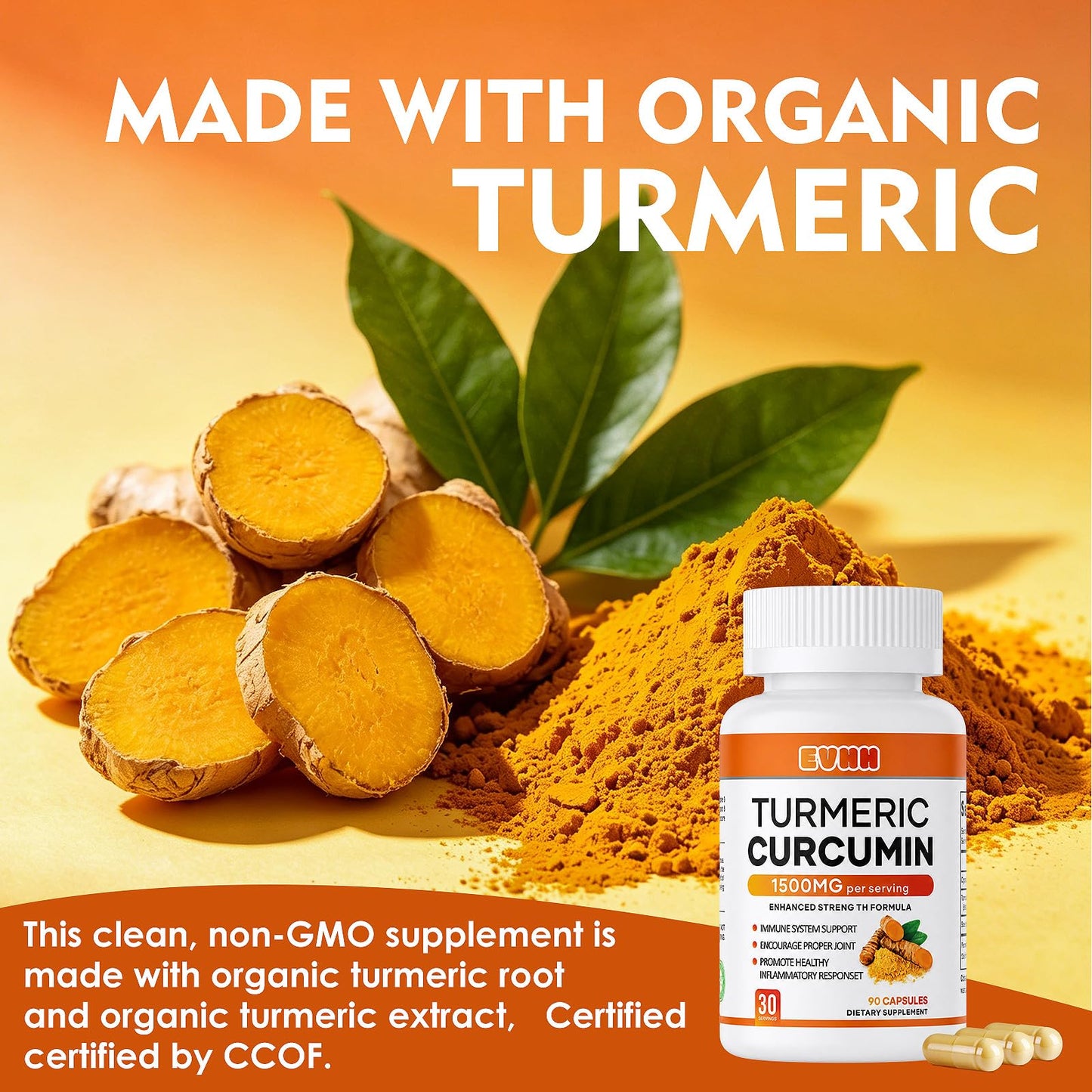 EVHH Turmeric Curcumin Capsules 1350mg, 90 Capsules