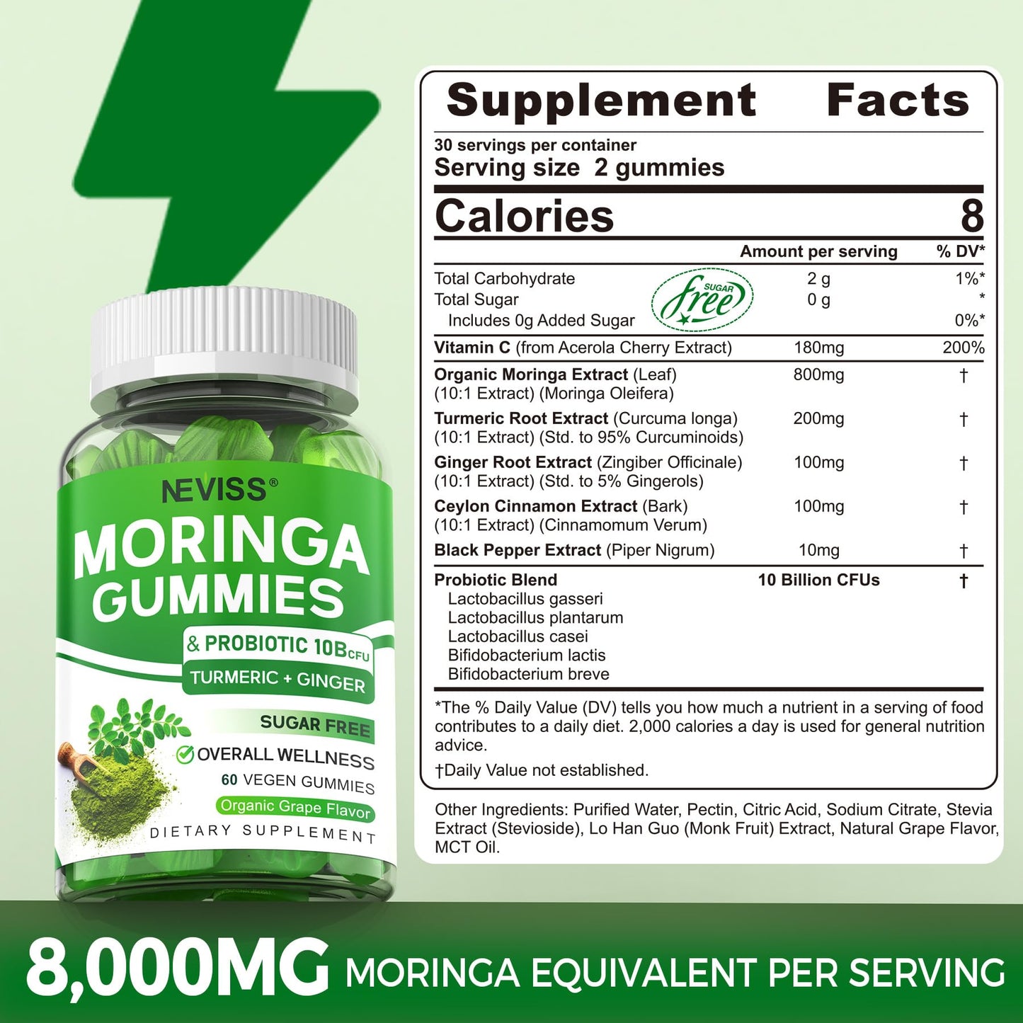 NEVISS Turmeric Ginger & Moringa Gummies, 240 Gummies