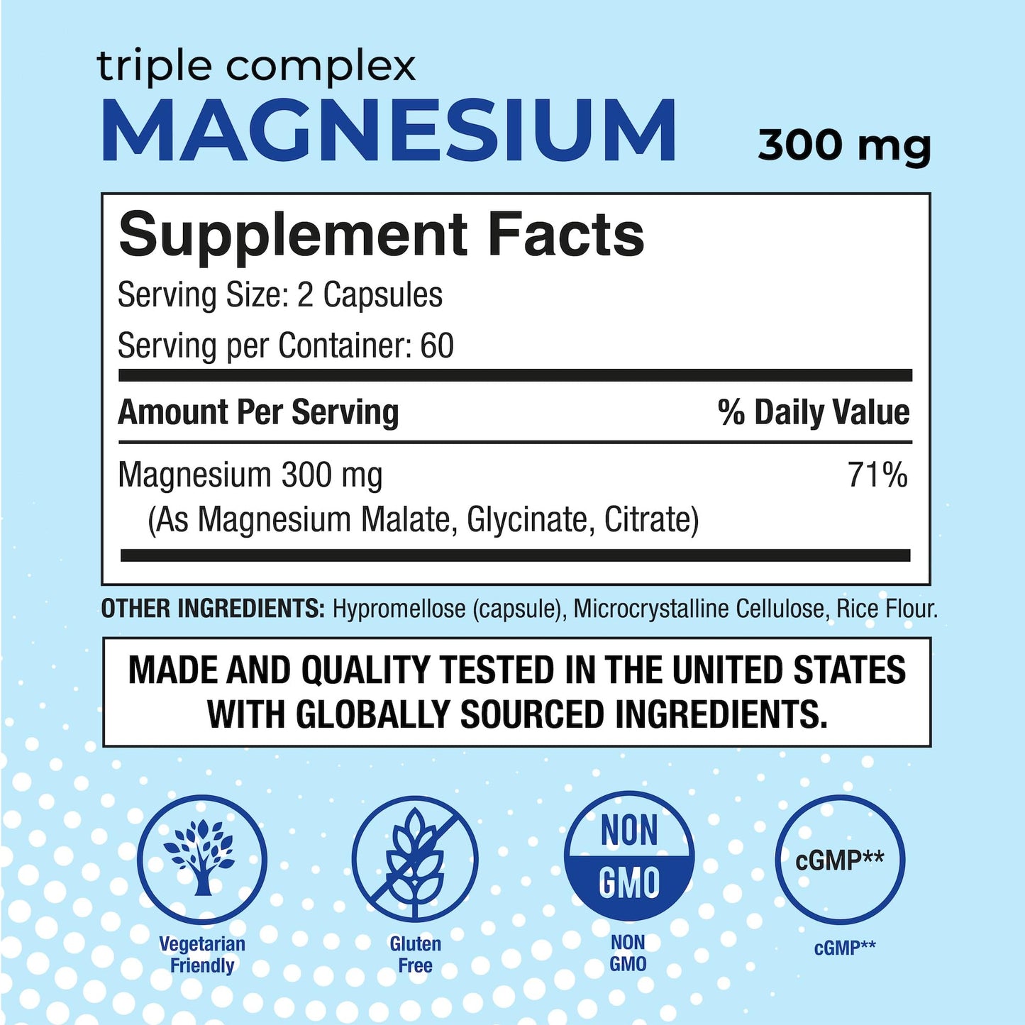 P Puregen Labs Triple Magnesium Complex 300mg Magnesium Glycinate, Malate & Citrate High Absorption Capsules, 120 Count