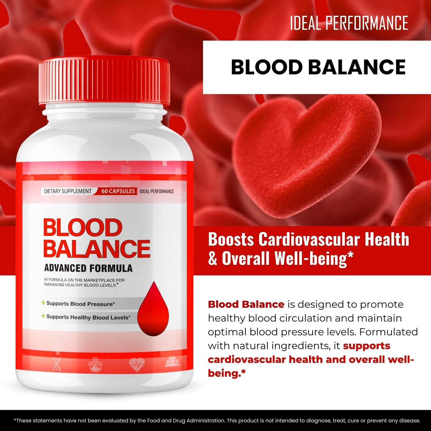 IDEAL PERFORMANCE Blood Balance Blood Formula Support Supplement, 300 Capsules