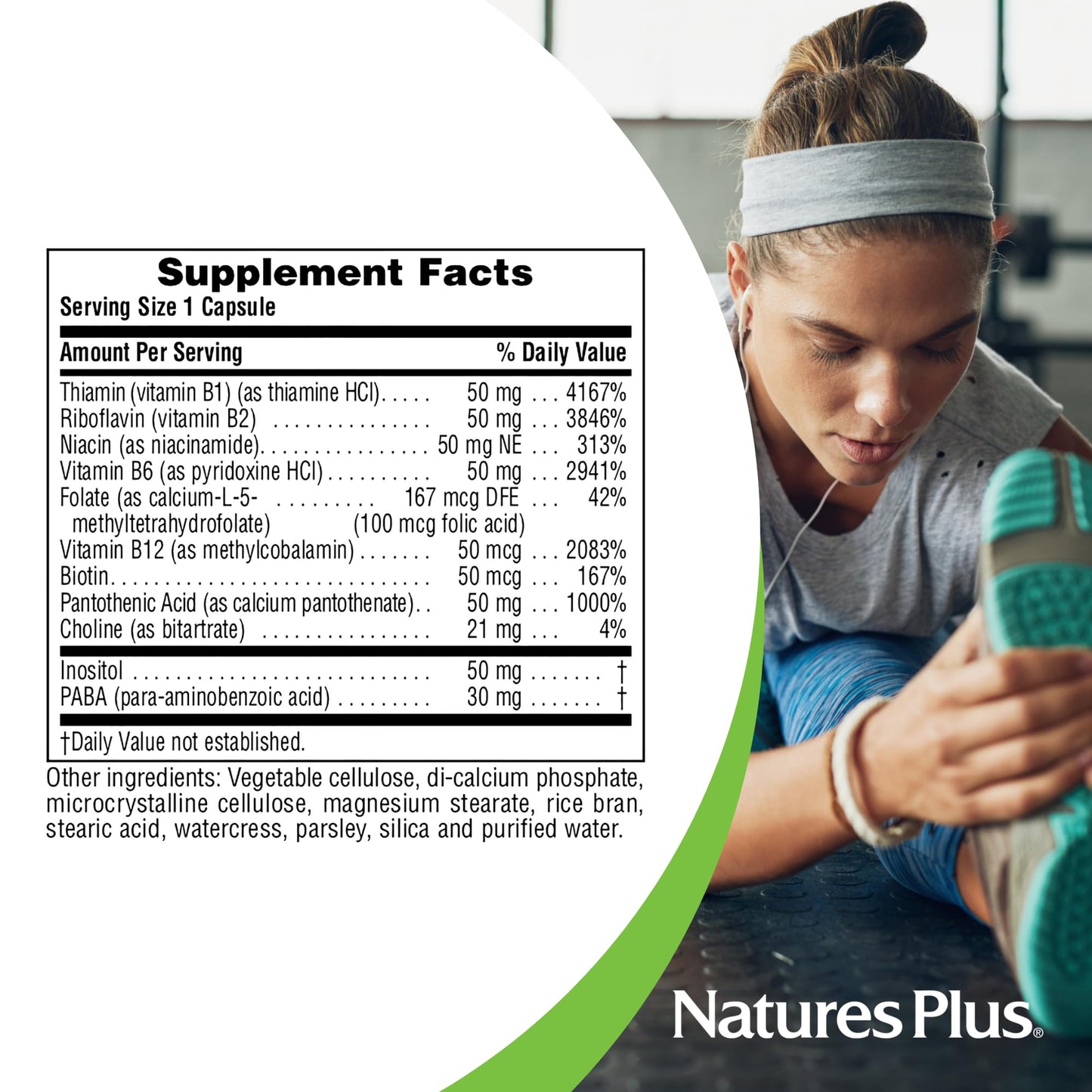 NaturesPlus Super B-50 High-Potency B Complex Vitamin with Choline, Inositol & PABA, 60 Vegetarian Capsules