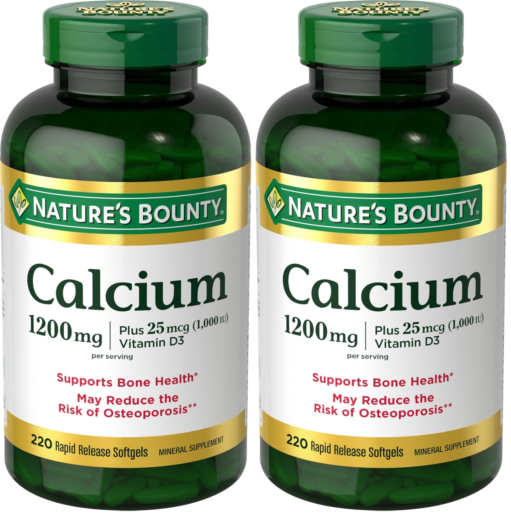 Nature's Bounty Calcium 1200 mg with Vitamin D3, Bone Health & Immune Support Softgels, 440 Softgels
