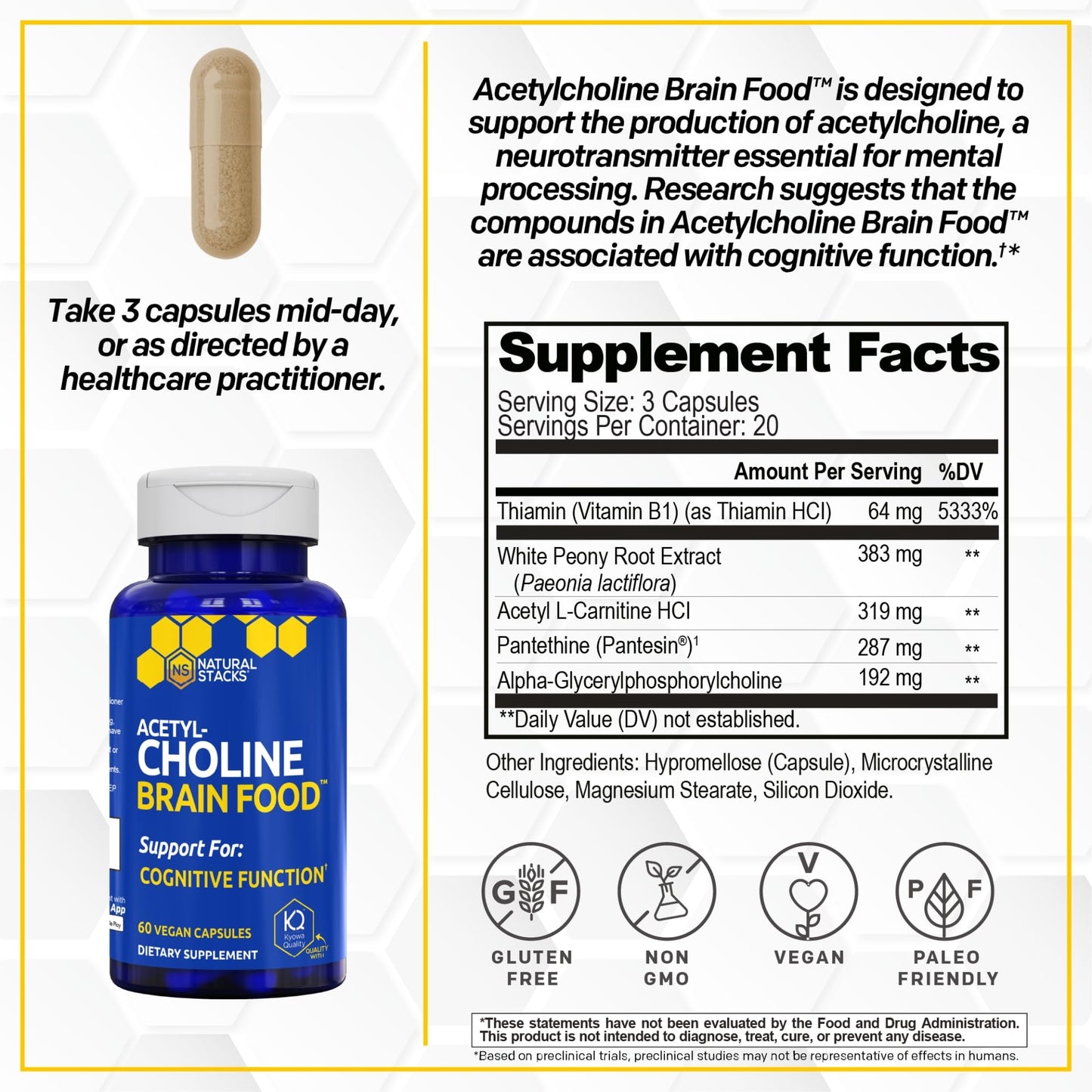 NATURAL STACKS NeuroLife + Acetylcholine Brain Food Bundle Capsules, 120 Capsules