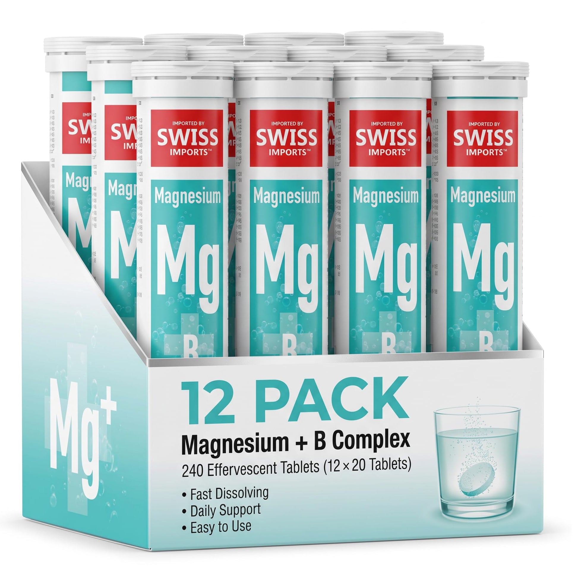 Swiss Imports Effervescent Magnesium + B Complex Dietary Supplement Tablets, 240 Tablets