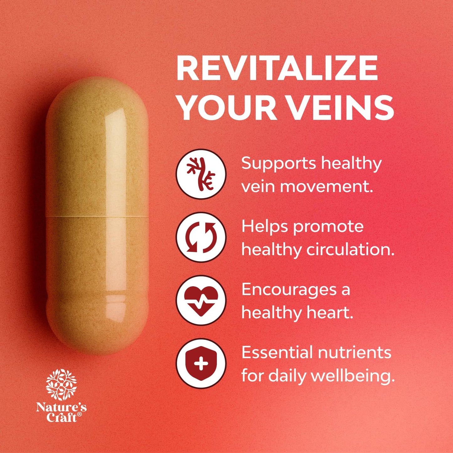 Natures Craft Vein Support Supplement for Leg and Veins 60 Capsules