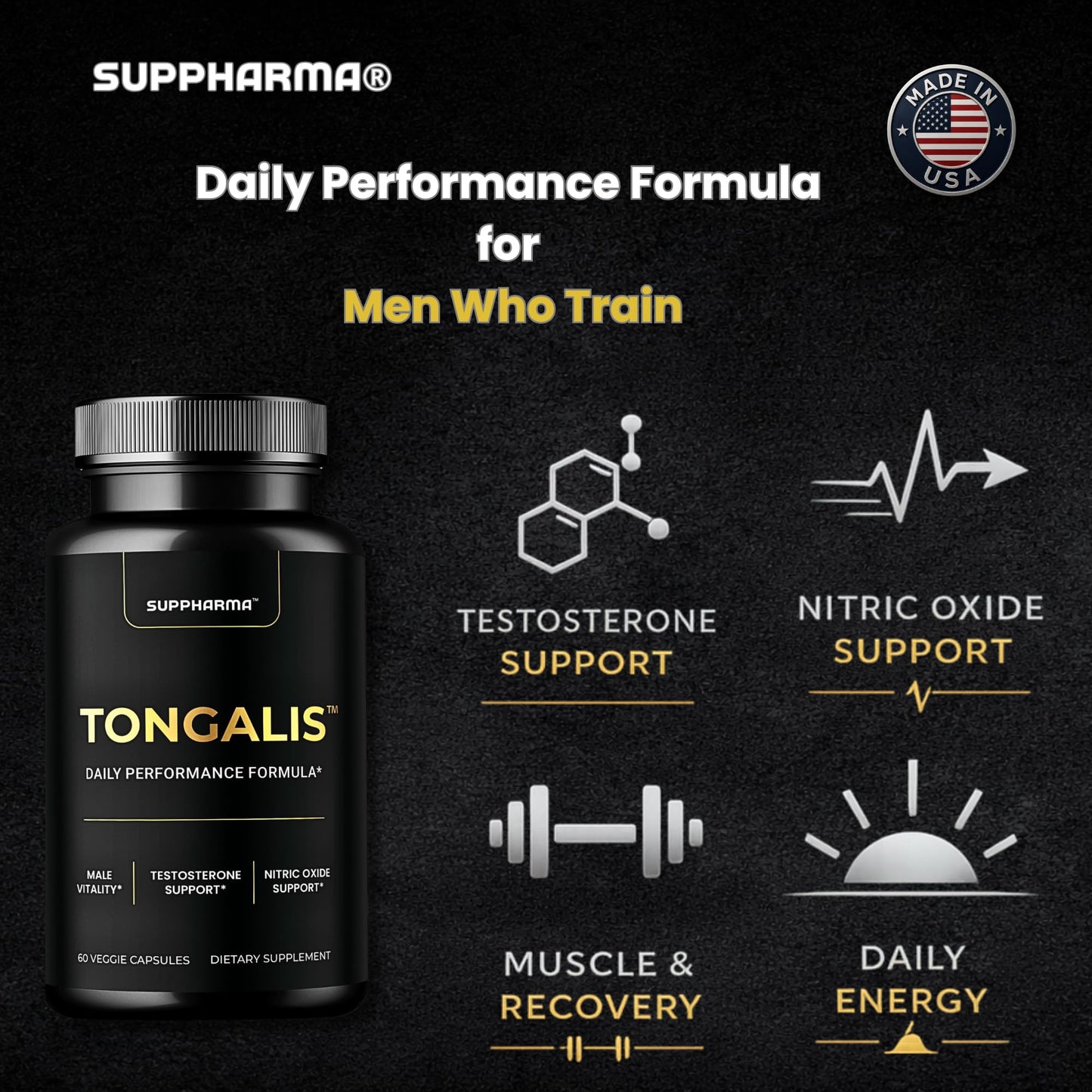 Suppharma Tongalis Testosterone & Nitric Oxide Support Capsule, 60 Veggie Capsules