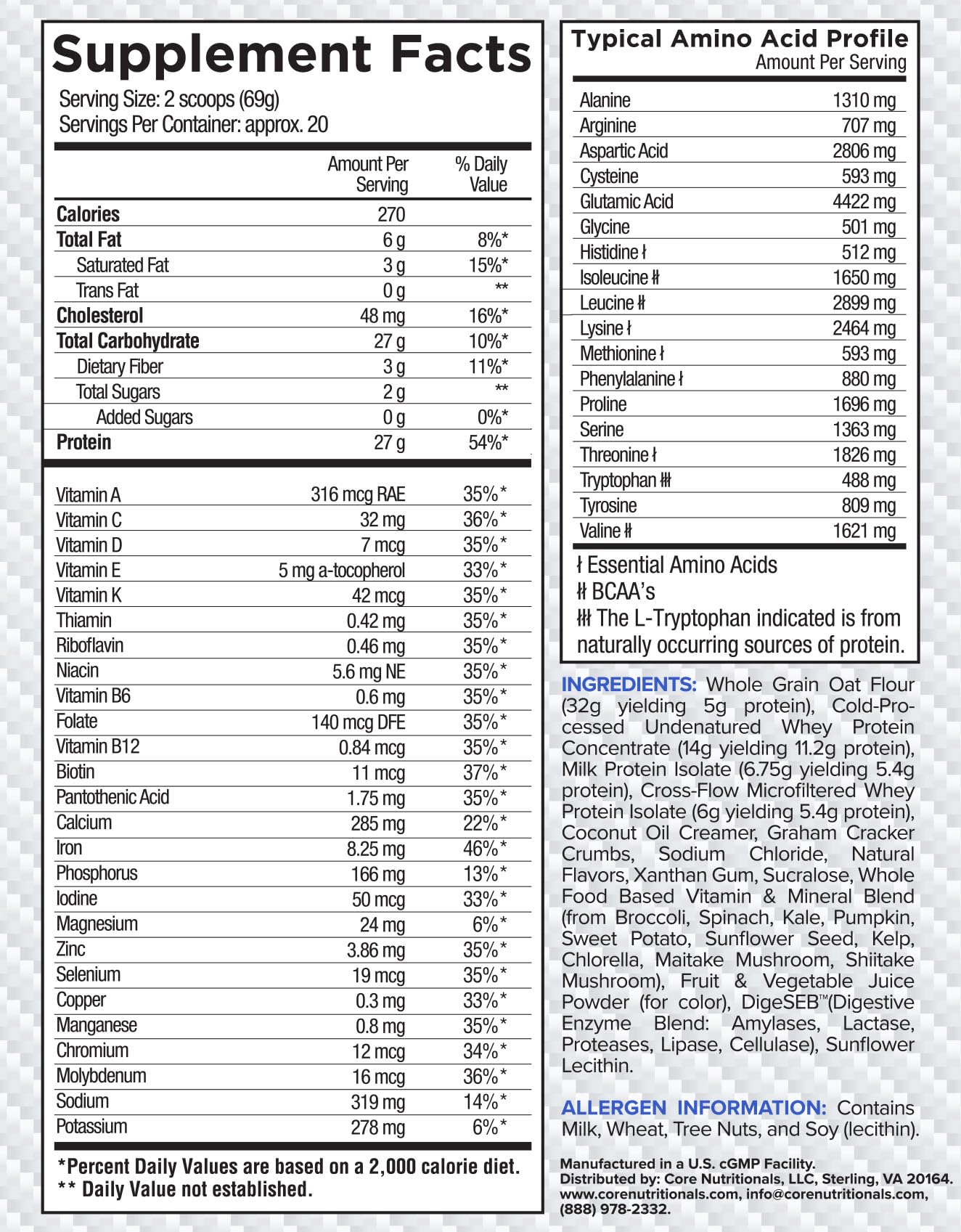 Core Nutritionals MRP Full Spectrum Meal Replacement Protein Powder, 3 lb, 48 Servings