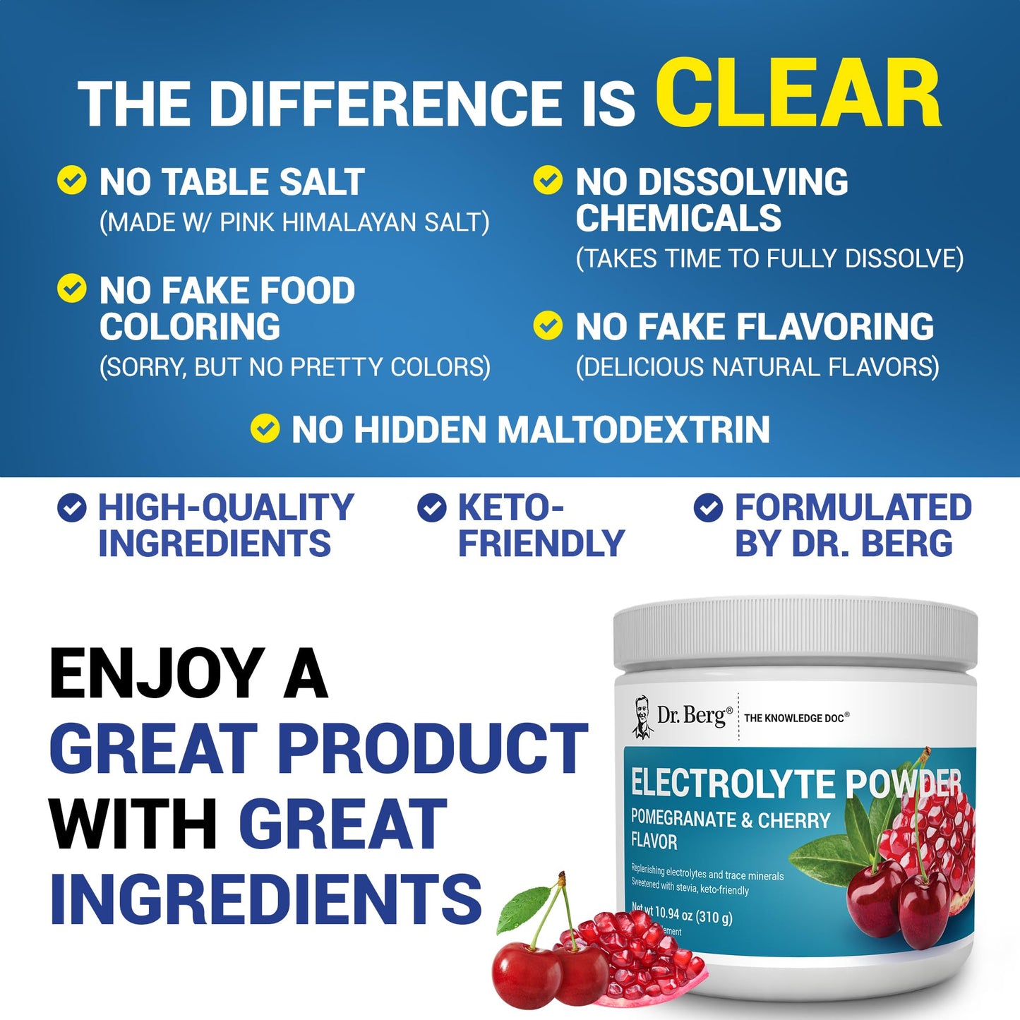 Dr. Berg Nutritionals Zero Sugar Hydration Keto Electrolyte Powder, 11.04 oz