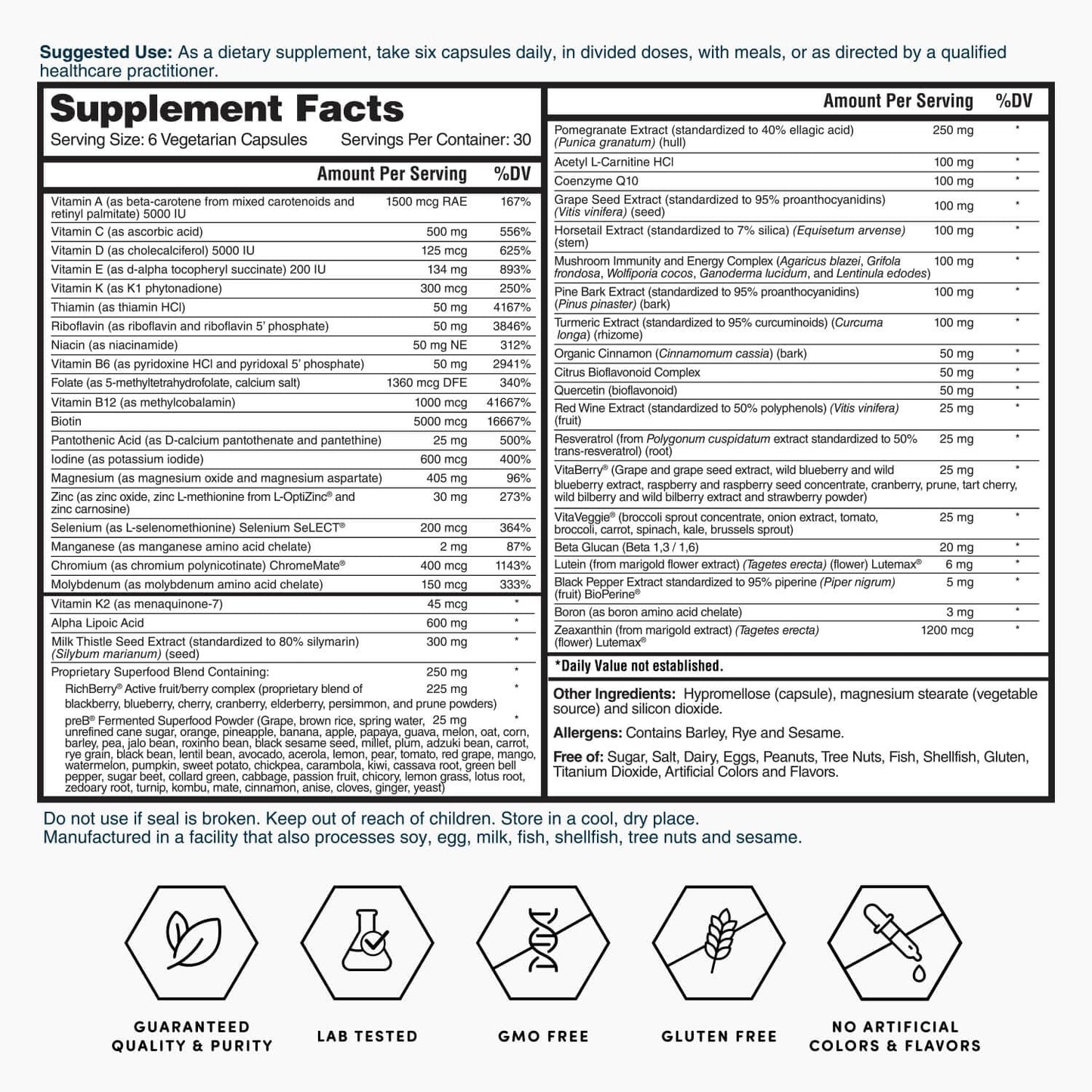 Nature's Lab Six Daily Advanced Multivitamin 180 Capsules