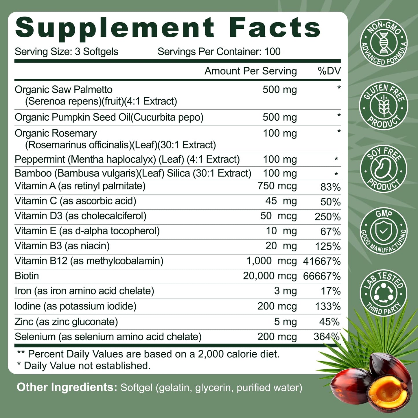 Gaennch Saw Palmetto for Men with Pumpkin Seed Oil Prostate Health Softgels, 300 Count