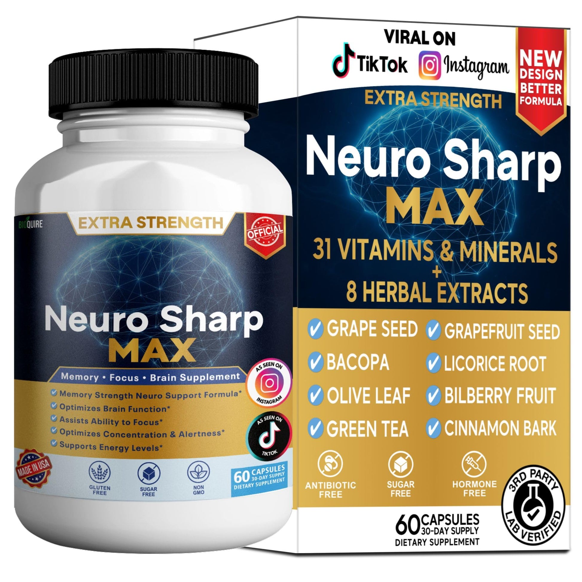 BIOQUIRE Neuro Sharp Max Extra Strength Memory and Focus Supplement Capsule 60 Capsules