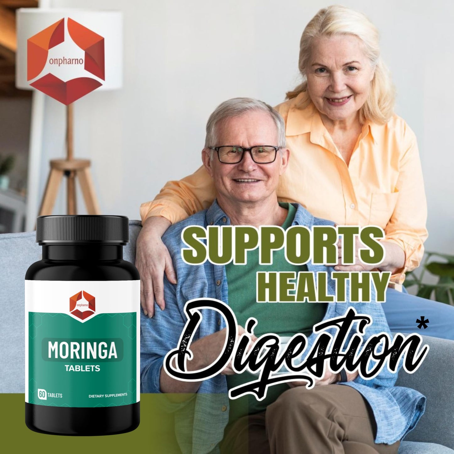 Onpharno Moringa Tablets 1000mg Organic Moringa Oleifera Leaf Powder Natural Herbal Supplement Vegan Non-GMO 60 Tablets