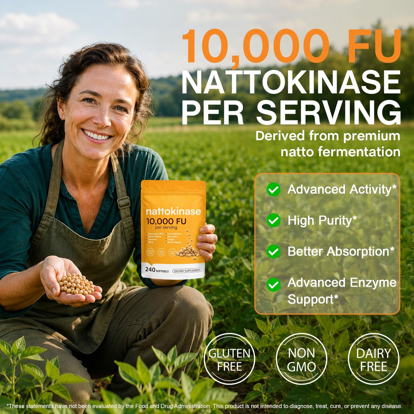 NVXNMSD Nattokinase Supplement 10,000 FU Softgels, 240 Count