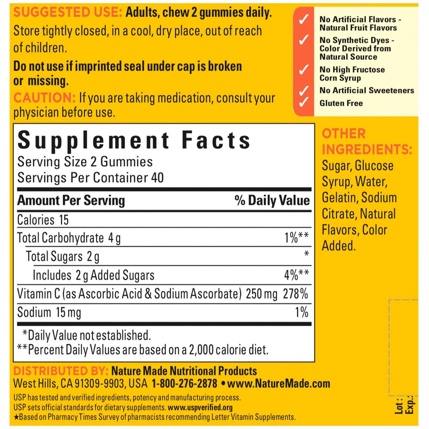 Nature Made Vitamin C Gummies 250 mg, 80 Count