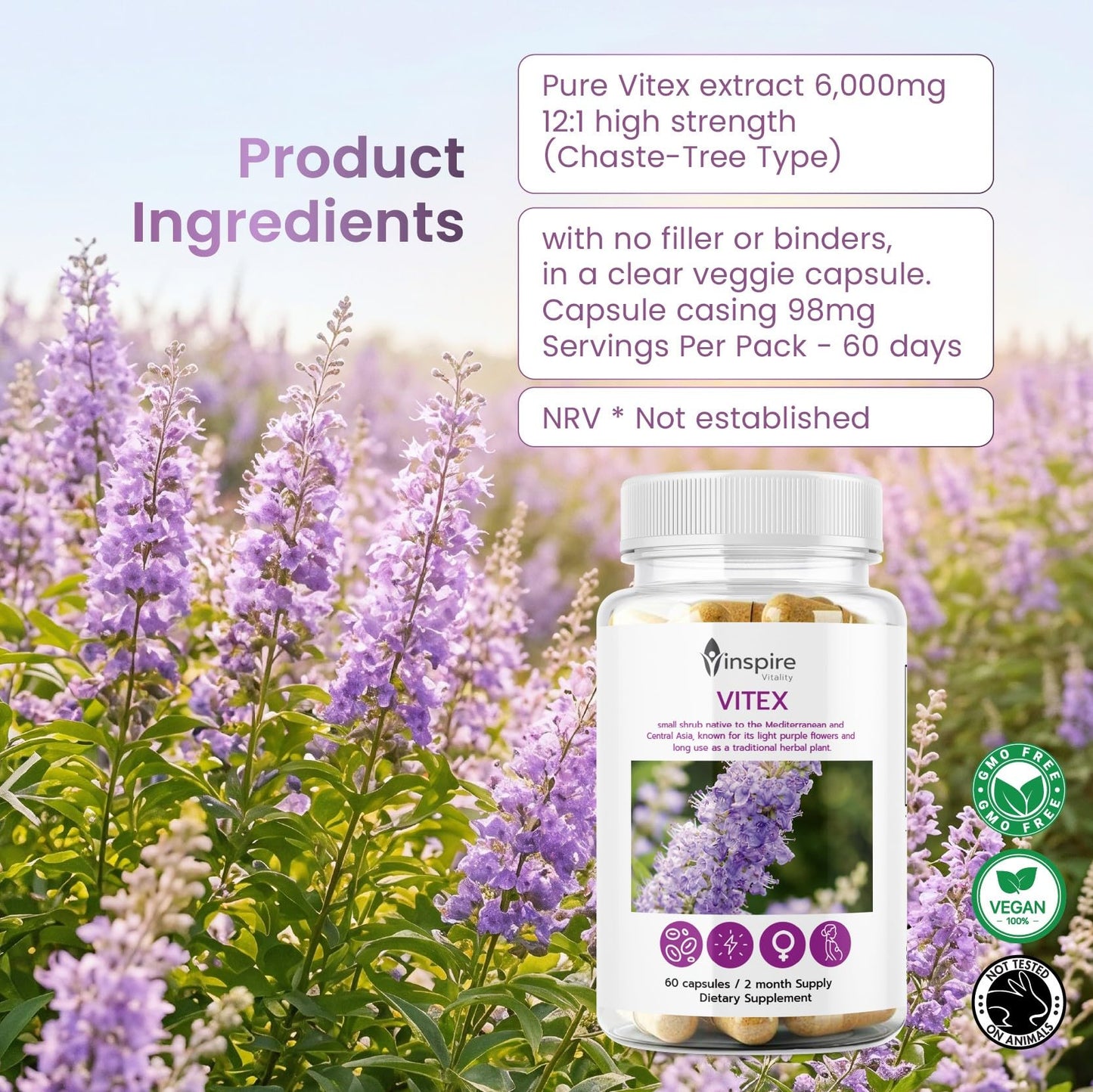 Inspire Vitality LLC Vitex Chasteberry Supplement for Women 60 Capsules