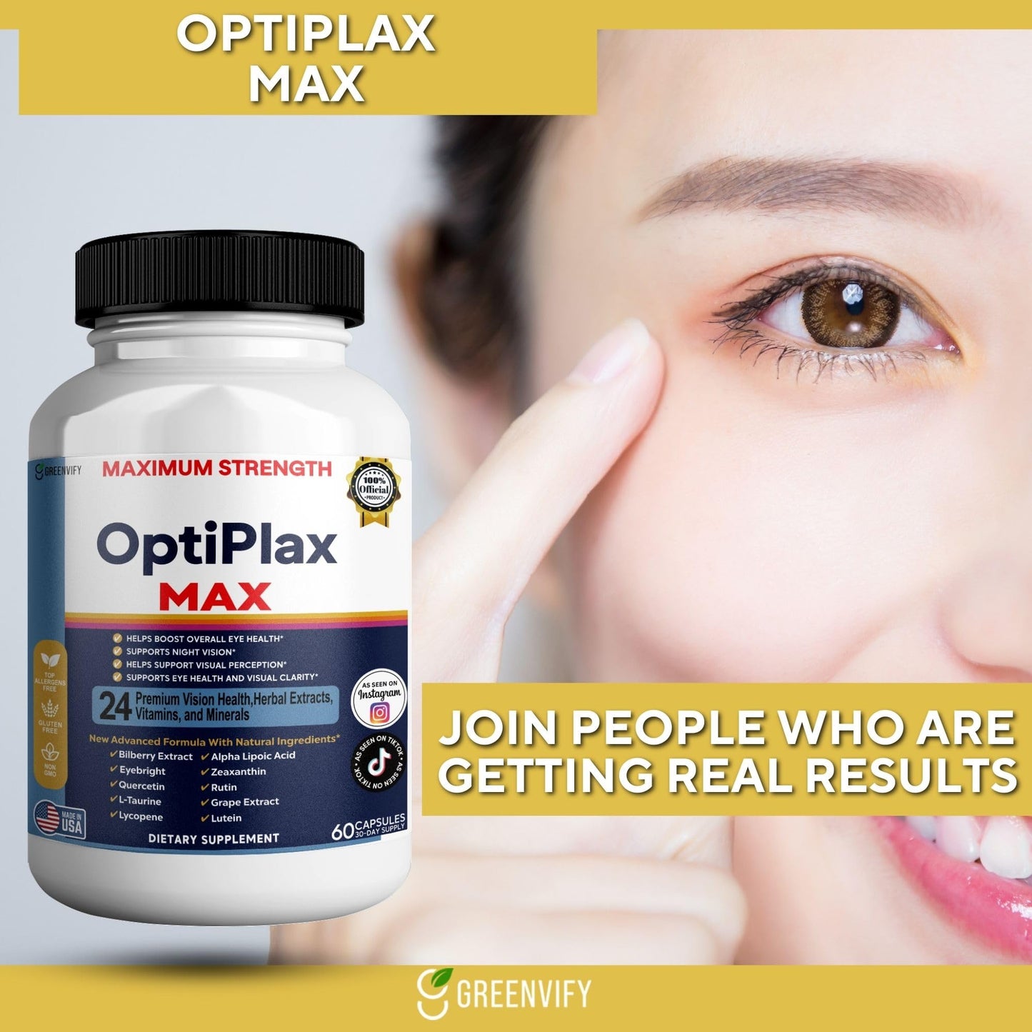 GREENVIFY OptiPlax Max Vision Support Supplement Capsule, 60 Capsules