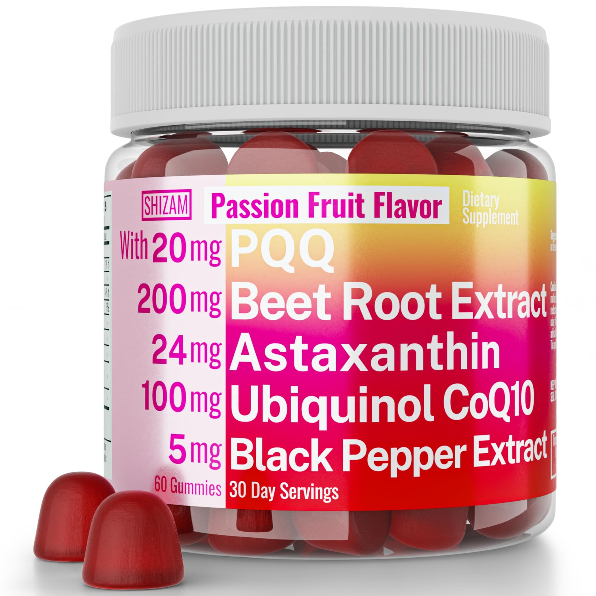 SHIZAM Ubiquinol CoQ10 PQQ Astaxanthin Beet Root Gummies, 60 Count