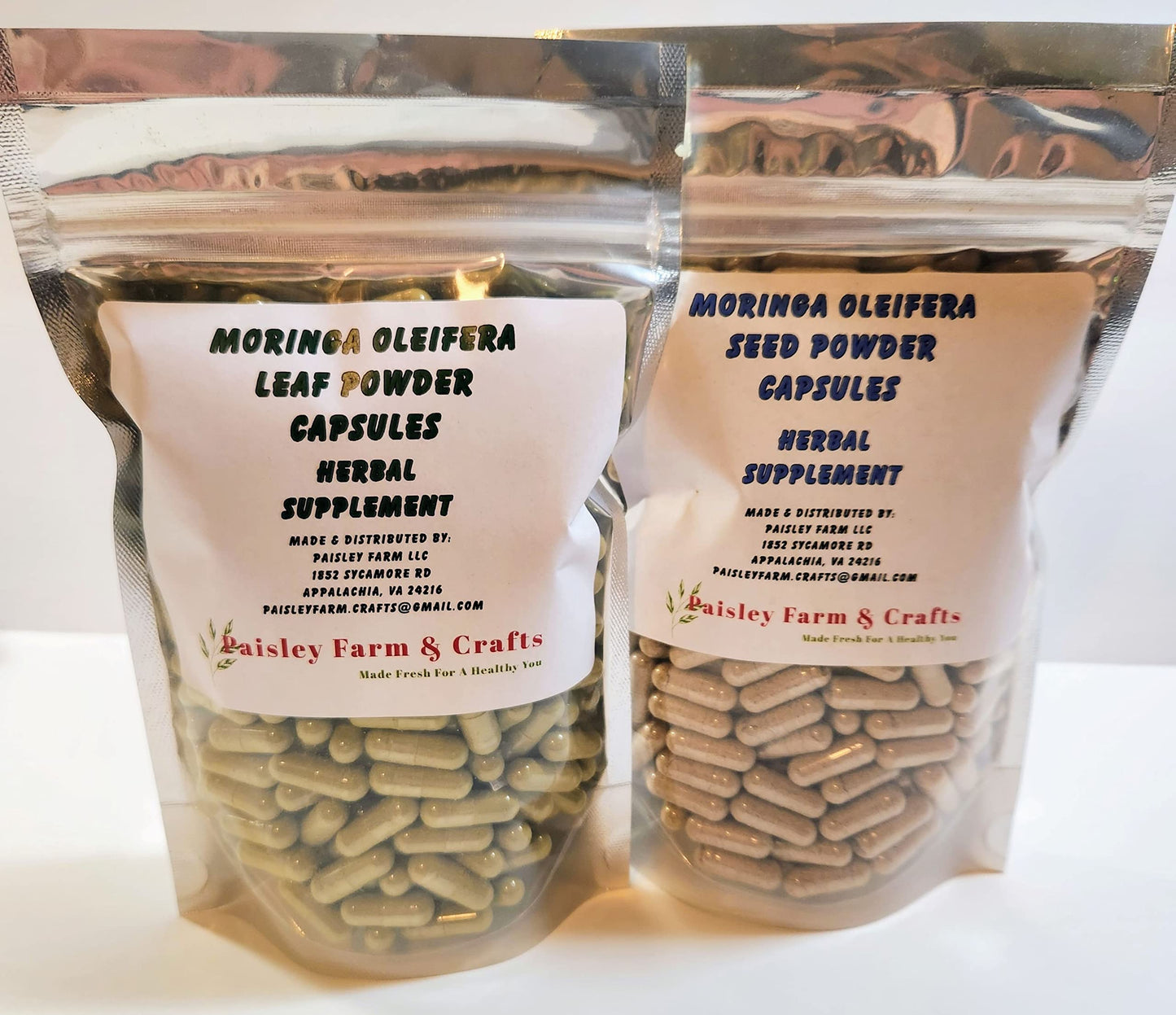 Paisley Farm & Crafts Moringa Leaf Powder Capsules & Moringa Seed Powder Capsules, 600 Capsules