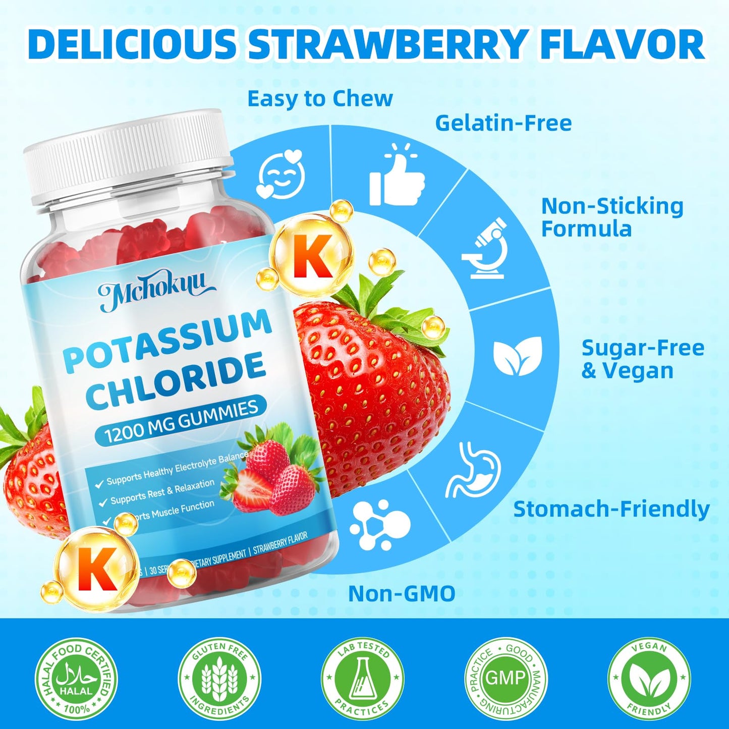 Mchokuu Potassium Chloride Gummies 1200mg 120 Count