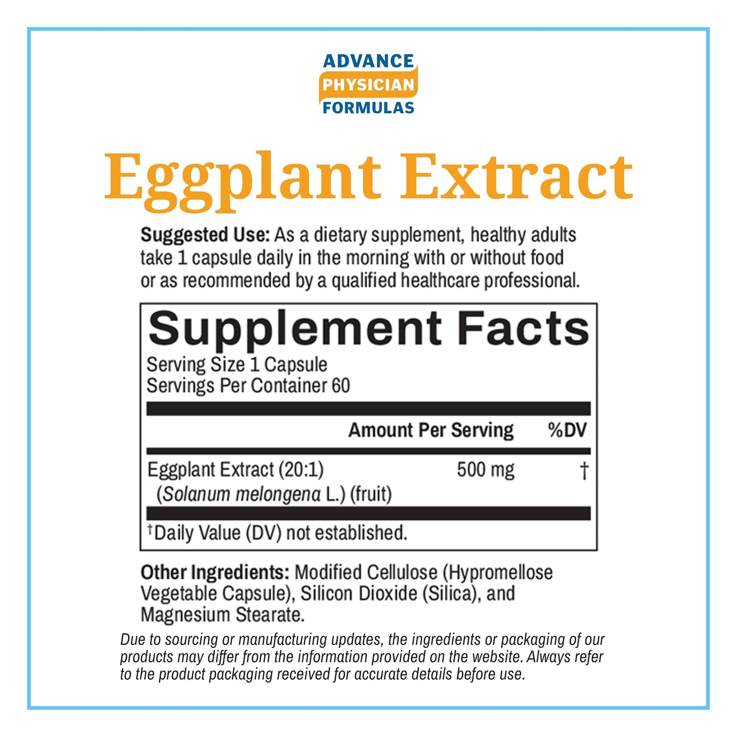 Advance Physician Formulas Eggplant Extract 500 mg, 60 Capsules