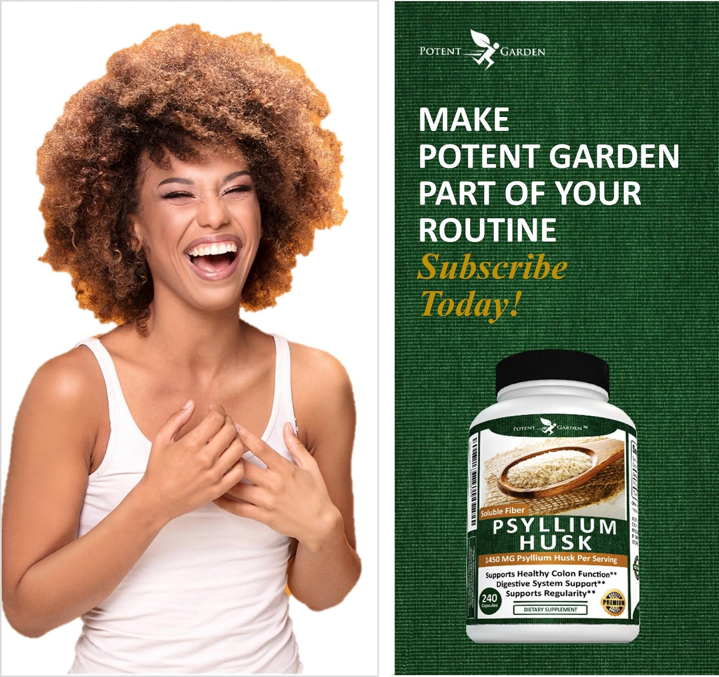 Potent Garden Psyllium Husk Capsules, 240 Capsules