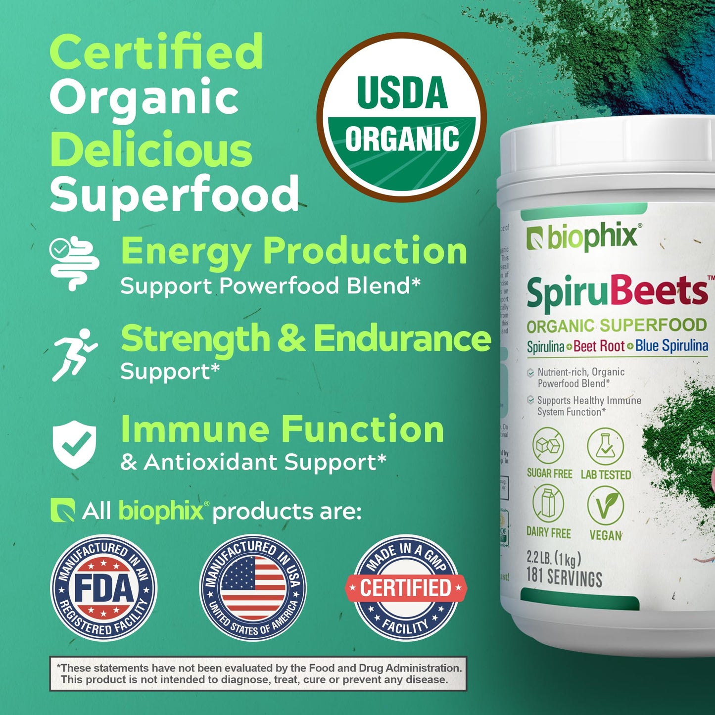 biophix SpiruBeets Organic Spirulina Beet Root Powder 35.2