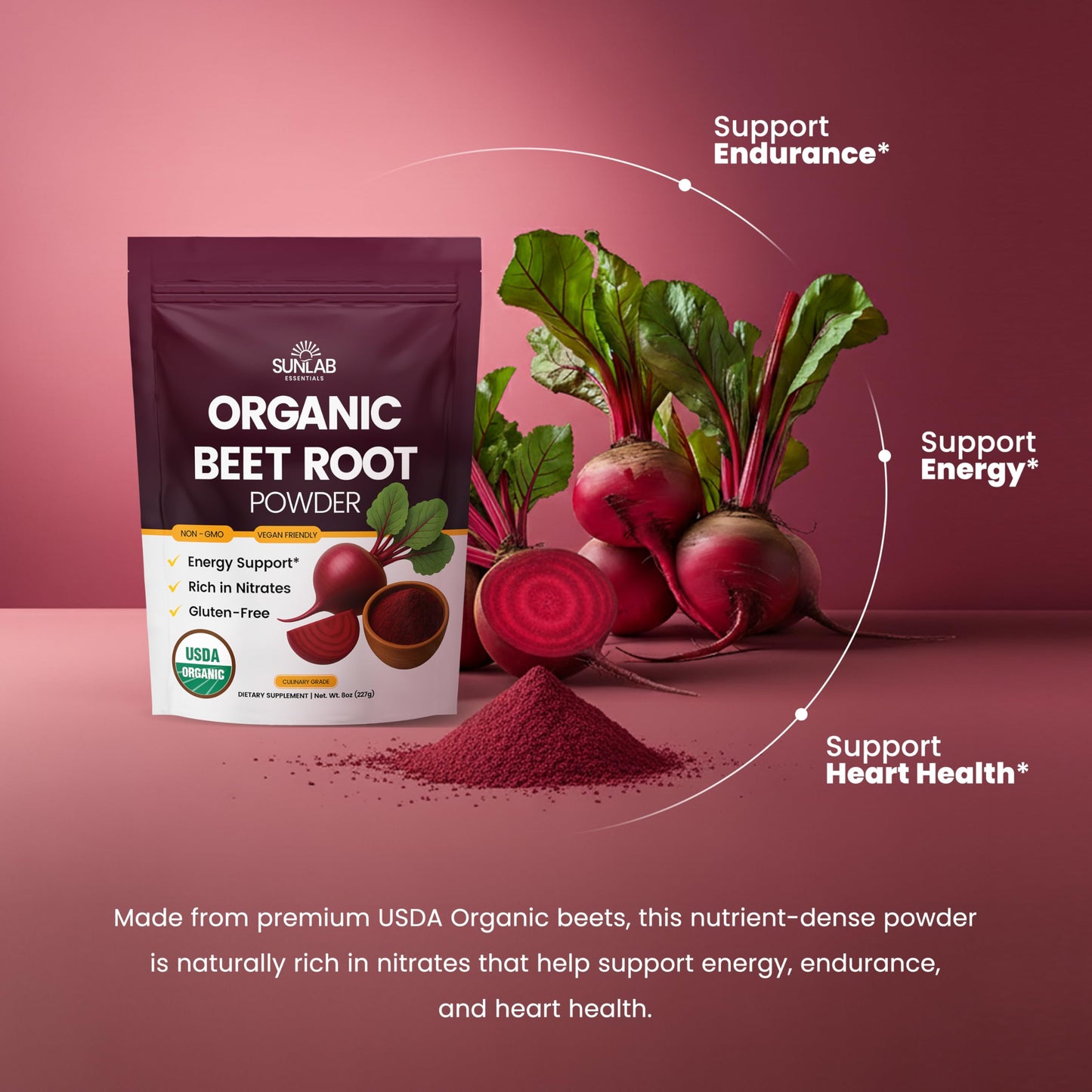 SunLab Essentials Organic Beet Root Powder 8 oz
