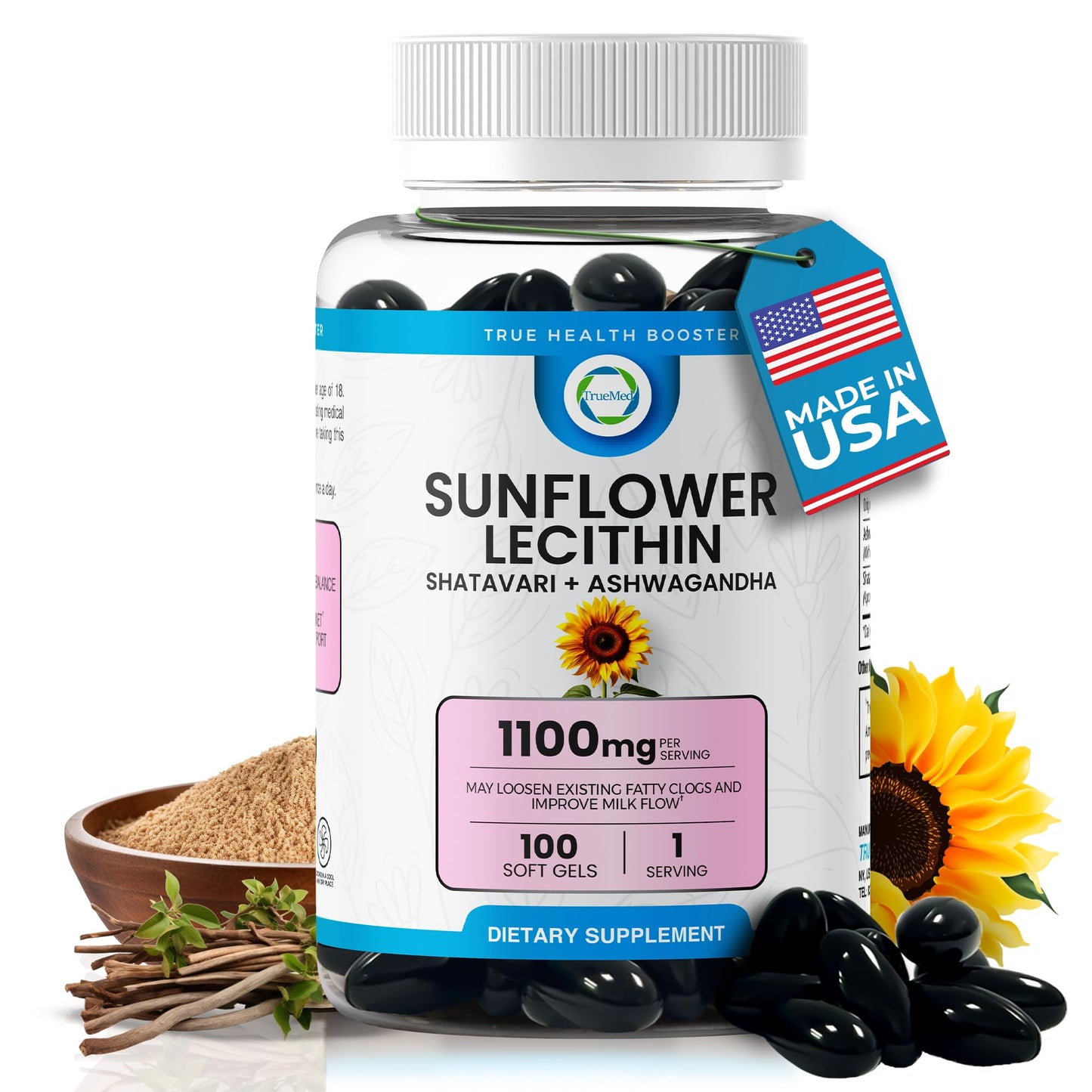 TRUEMED Sunflower Lecithin, Shatavari & Ashwagandha 1100 mg Softgels, 100