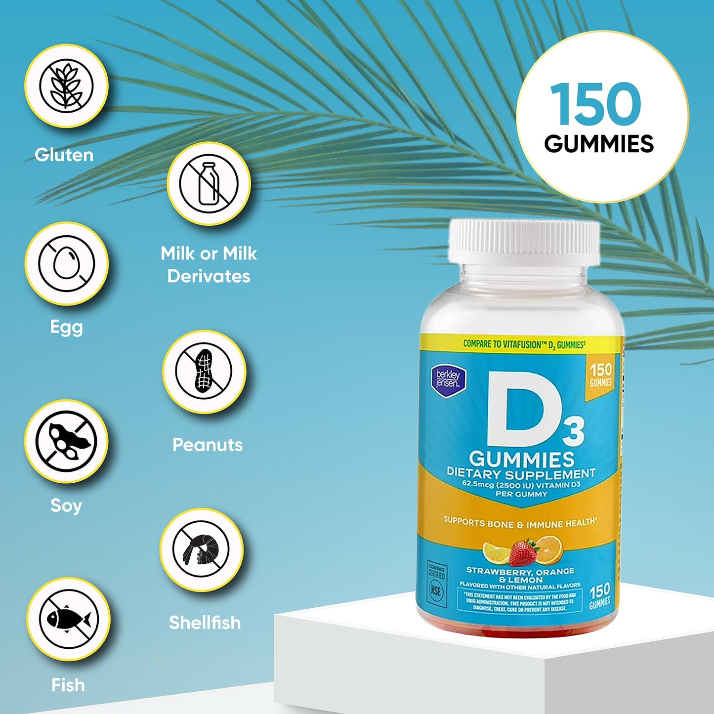 Berkley Jensen Vitamin D3 2,500IU Gummies, 150 Count