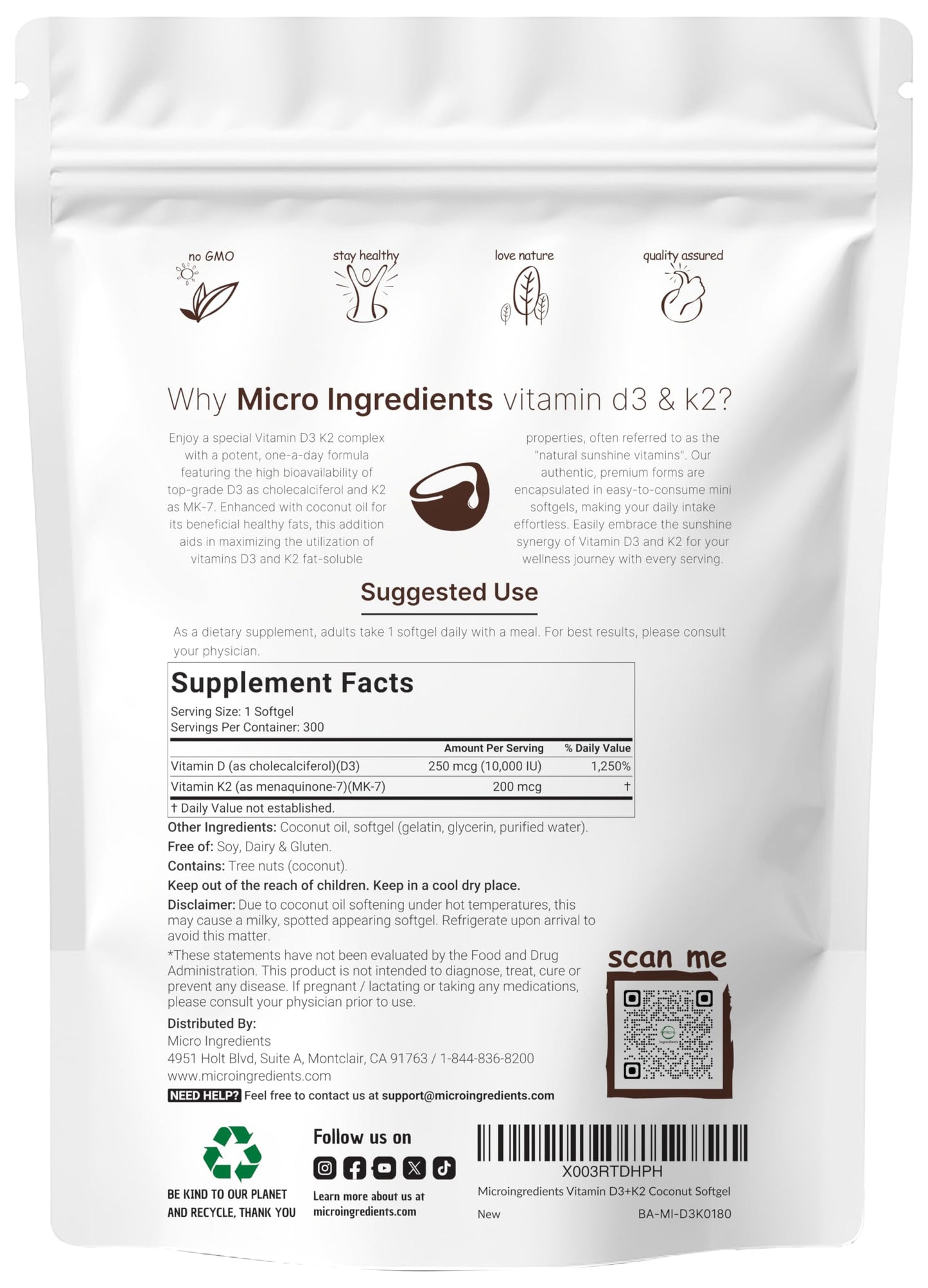 Micro Ingredients Vitamin D3 + K2 MK-7 Softgels 600