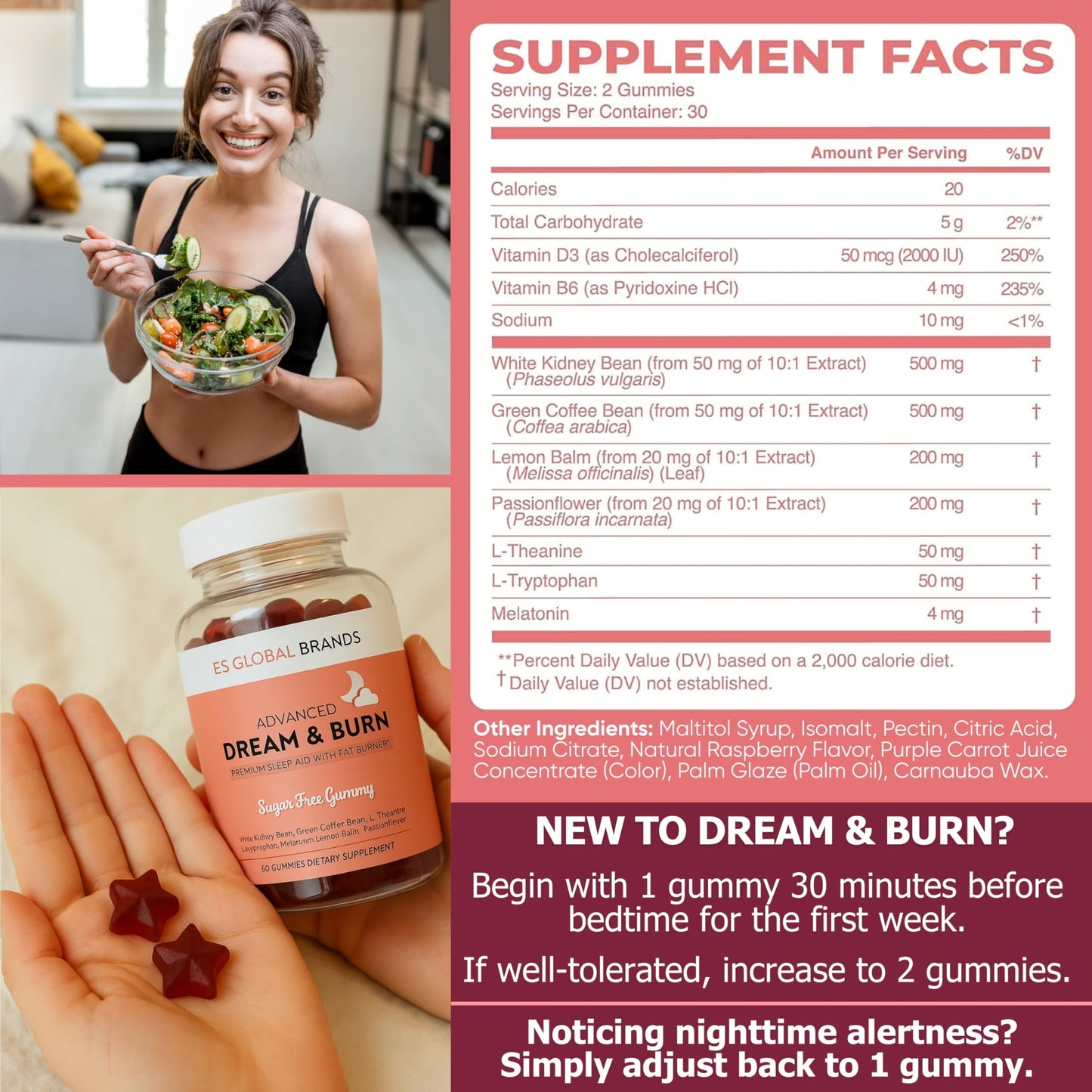 ES Global Brands Dream & Burn Night Time Fat Burner Gummies, 60 Count