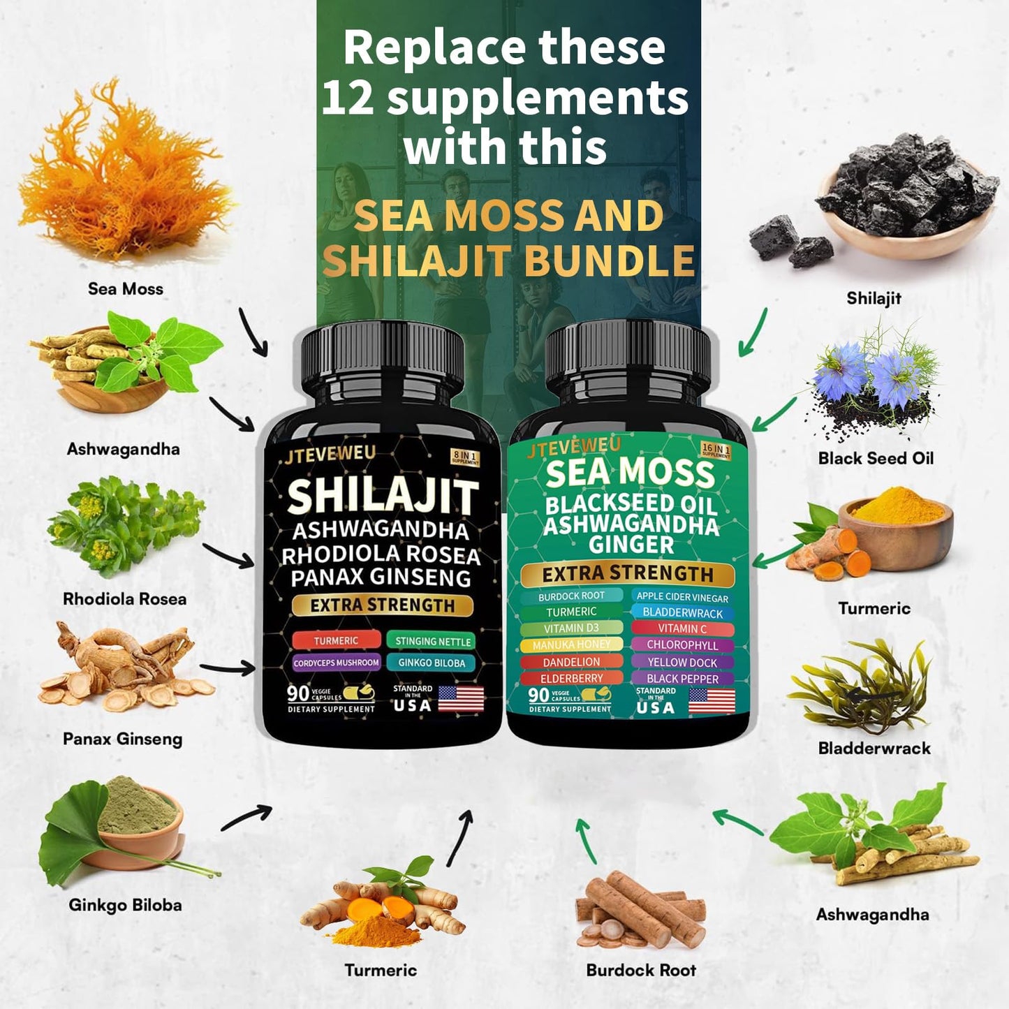 JTEVEweu Shilajit and Sea Moss Capsules, 180 Count