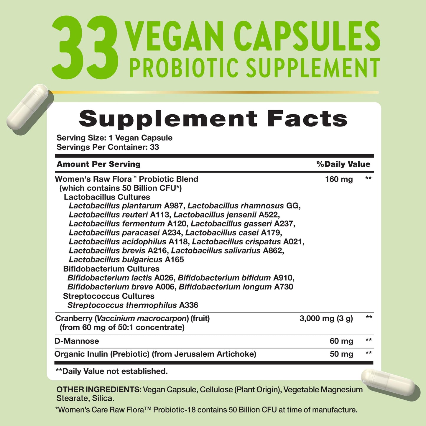 Raw Flora Probiotics for Women Capsules, 33 Count