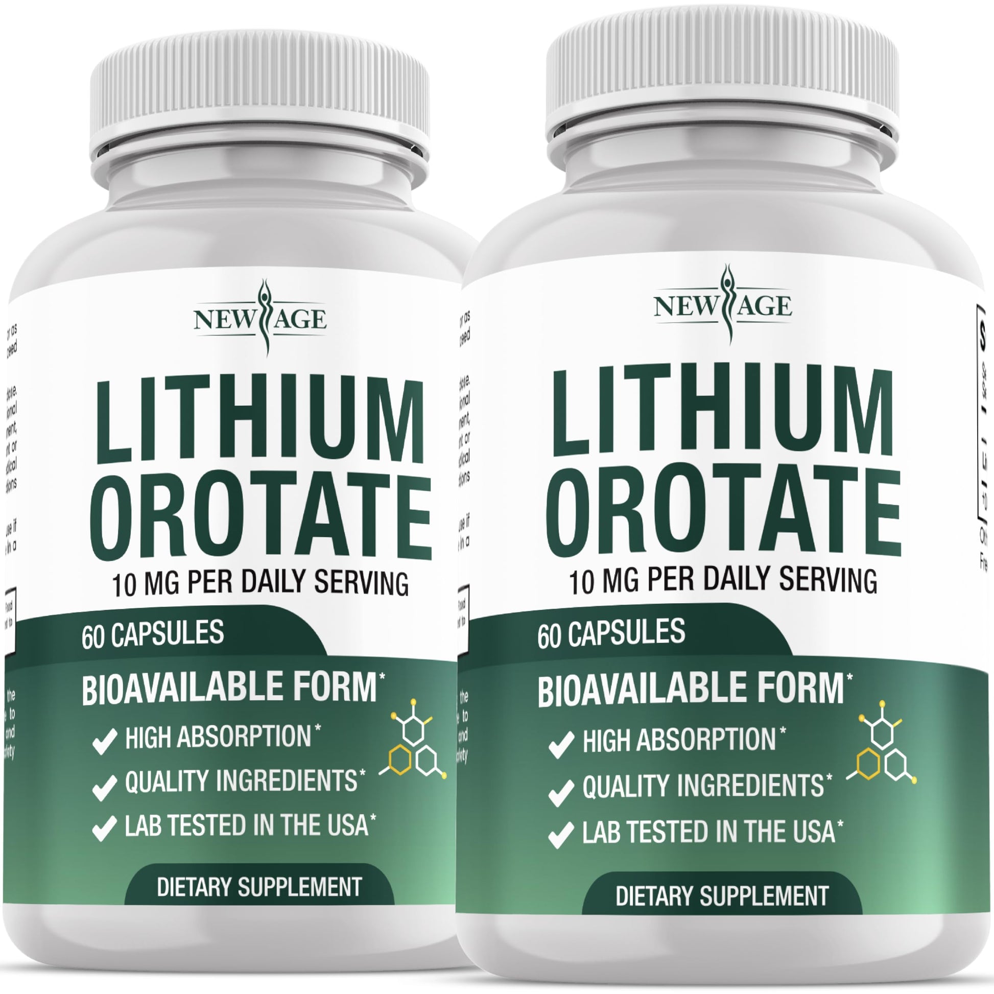 NEW AGE Lithium Orotate 10mg, 5mg Per Capsule High Bioavailability Trace Mineral for Healthy Aging and Brain Support, 120 Capsules