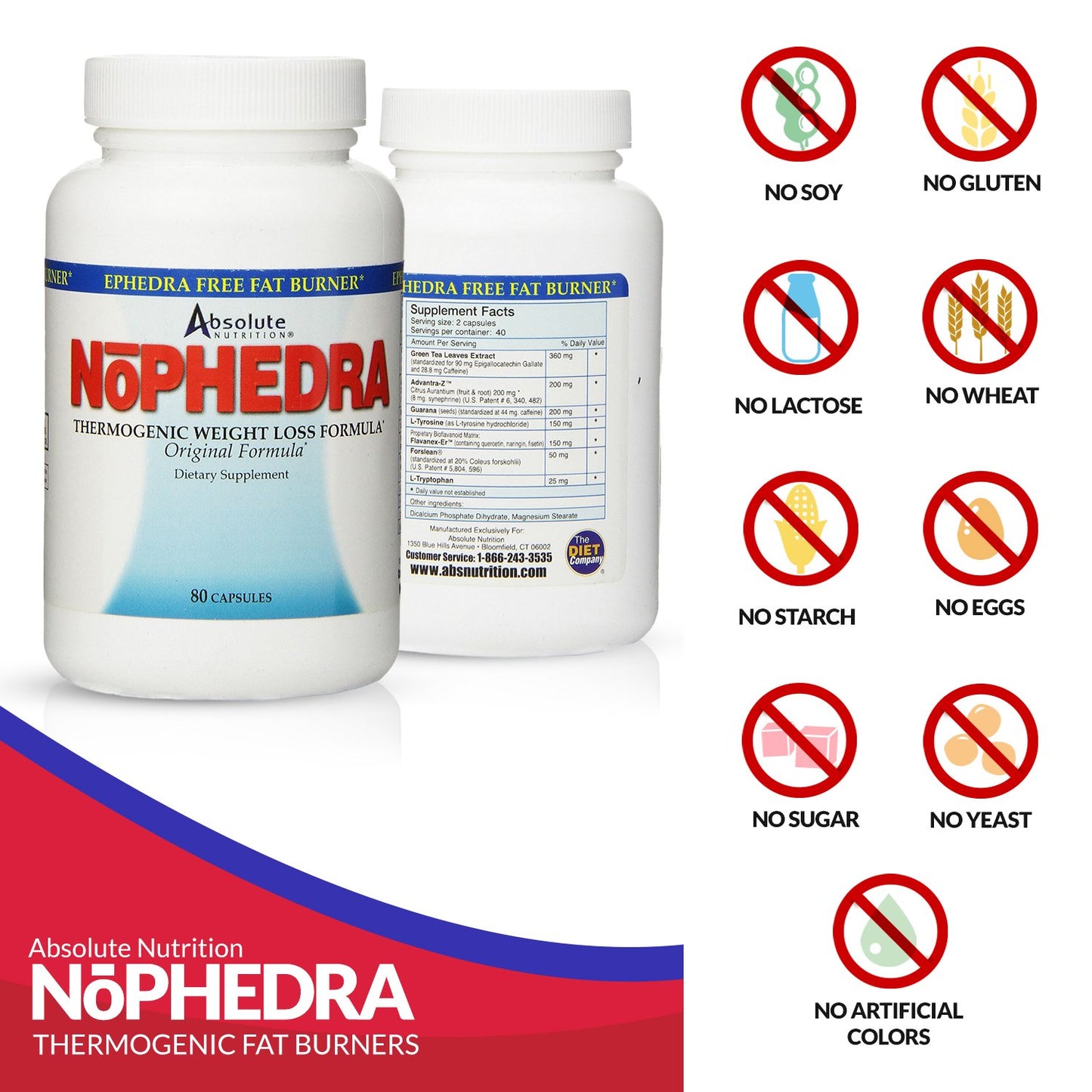 Absolute Nutrition Nophedra Thermogenic Fat Burners Capsules, 80 Count
