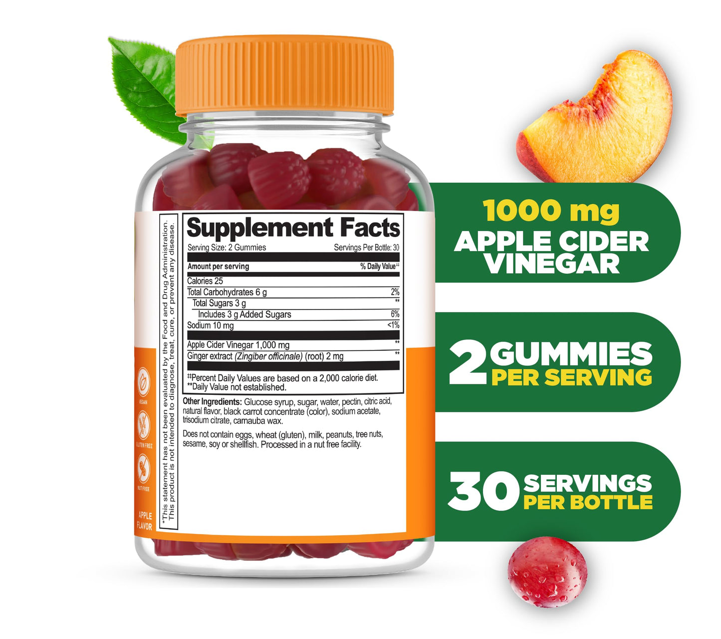 Lifeable Apple Cider Vinegar Gummies with Mother 1000 mg, 60 Gummies