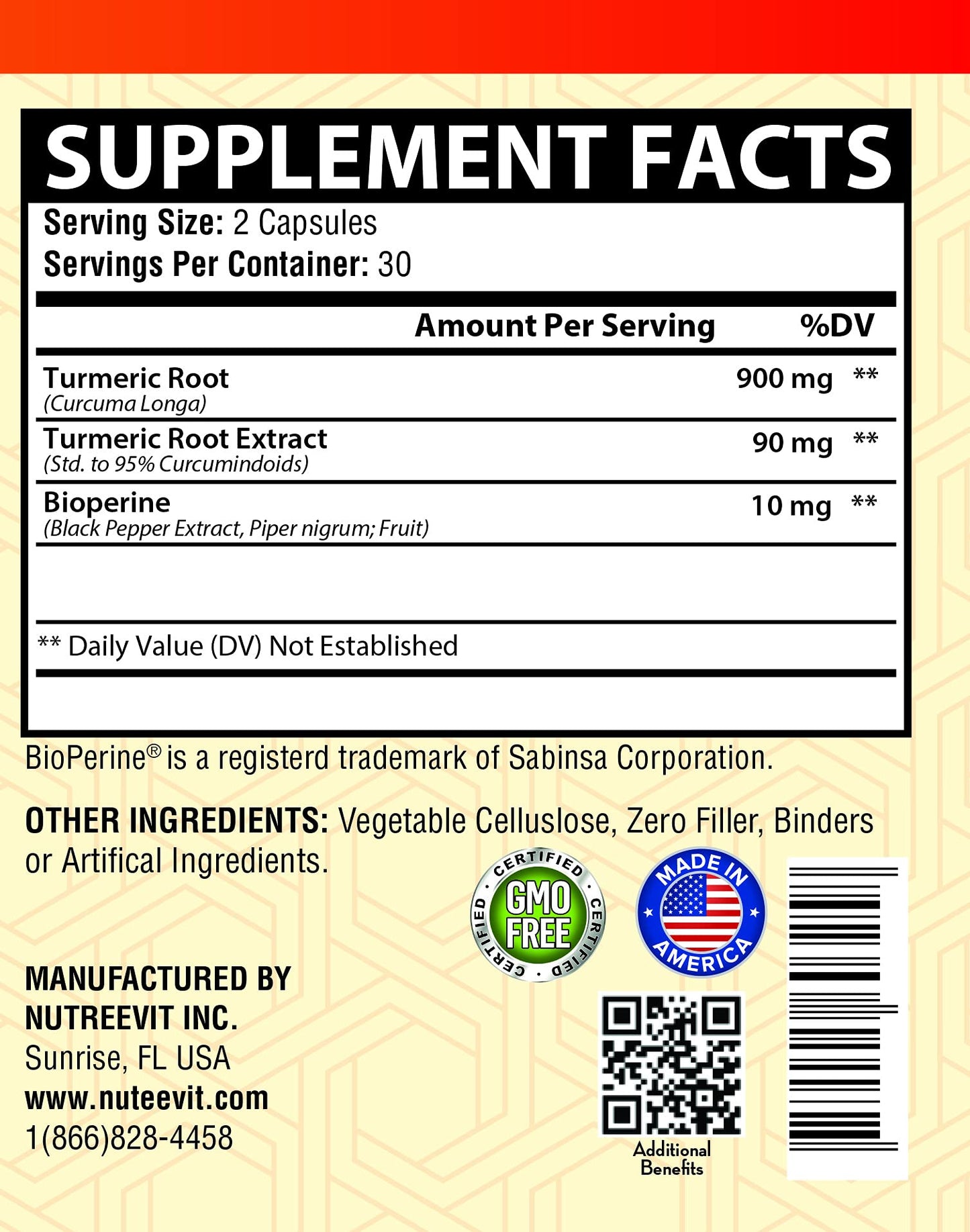 NutreeVit Turmeric Curcumin Capsules 1 Count