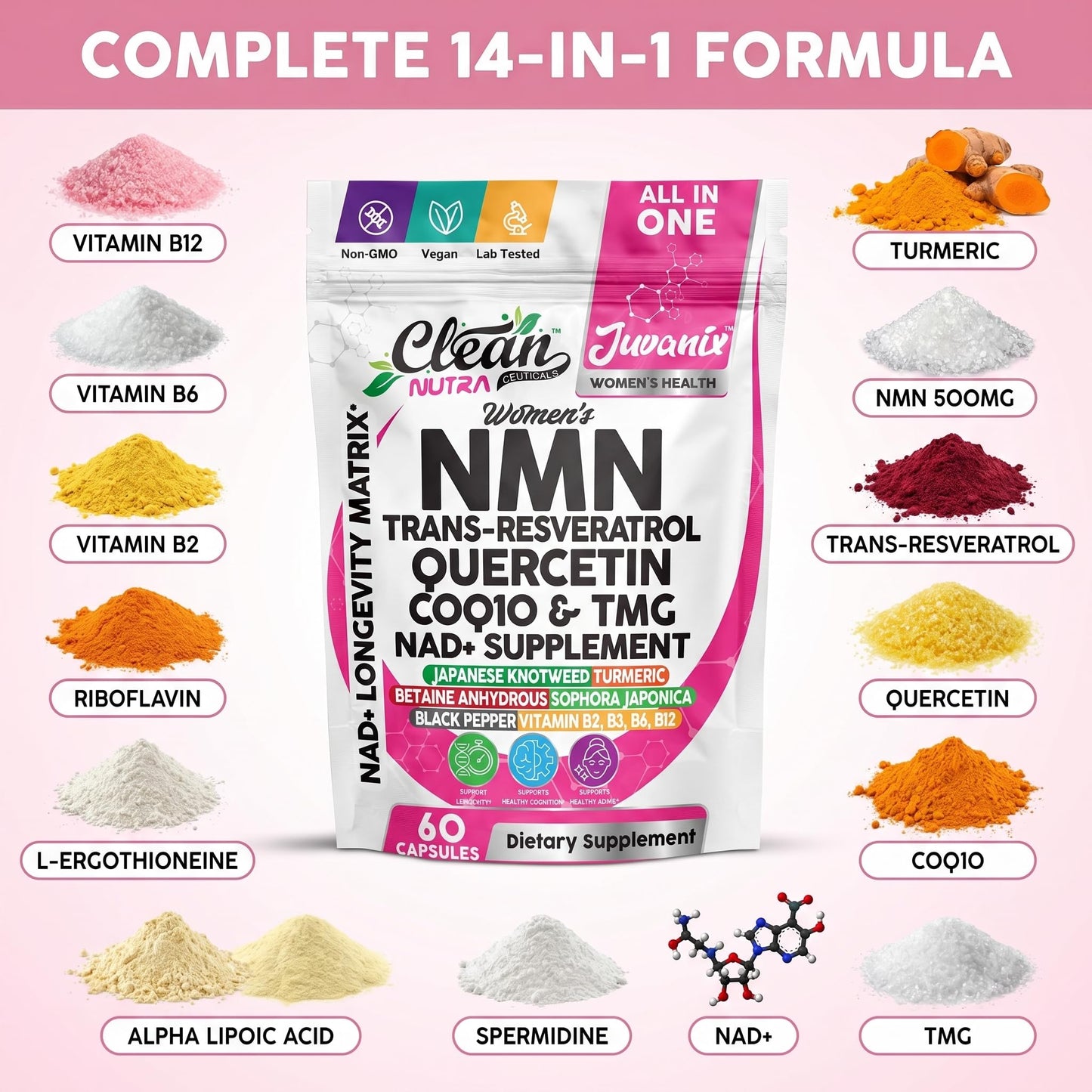 Clean Nutraceuticals NMN Supplement for Women Capsules 60 Count