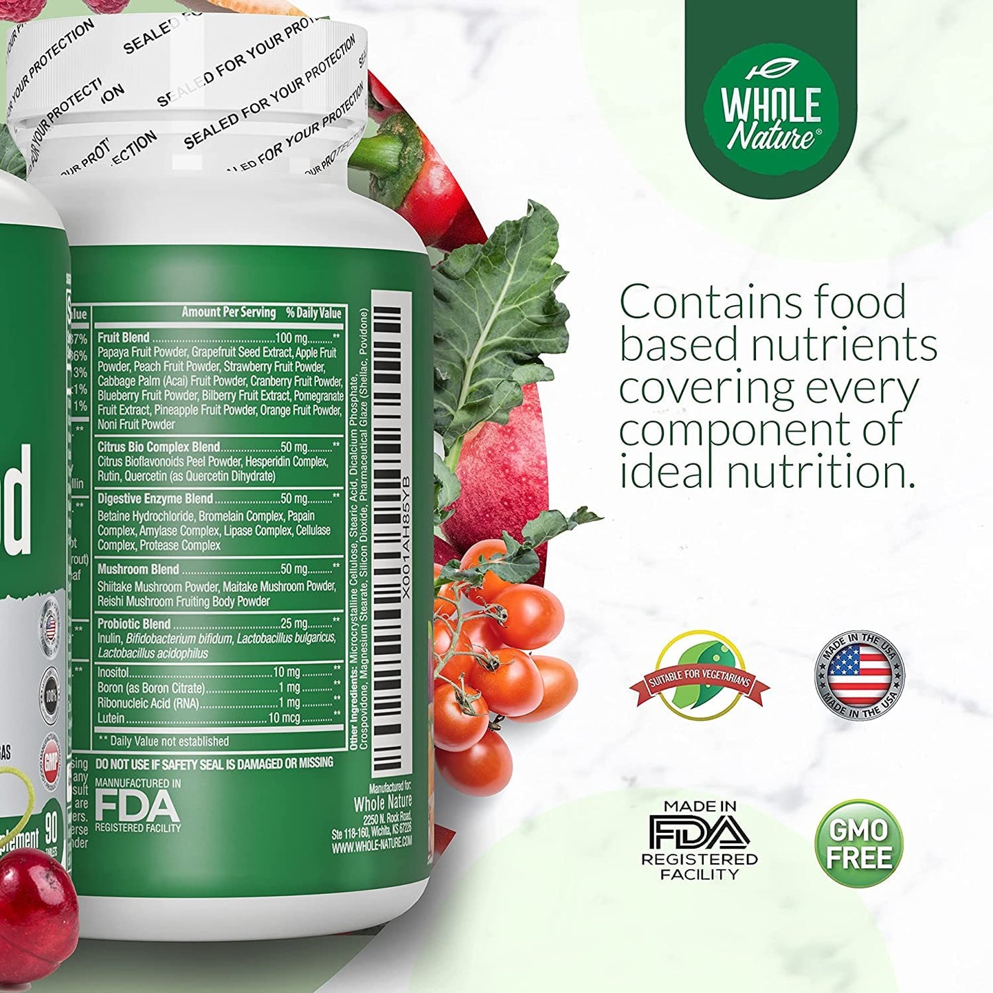 Whole Nature Whole Food Multivitamin for Men and Women Capsules, 90 Count